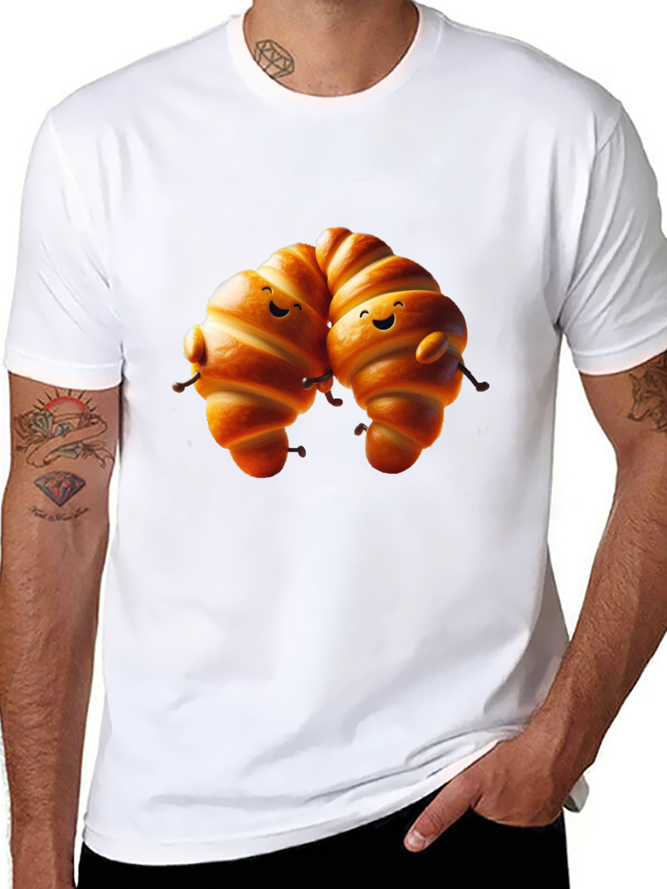 Black Cute Croissant Couple Graphic Tee view 8