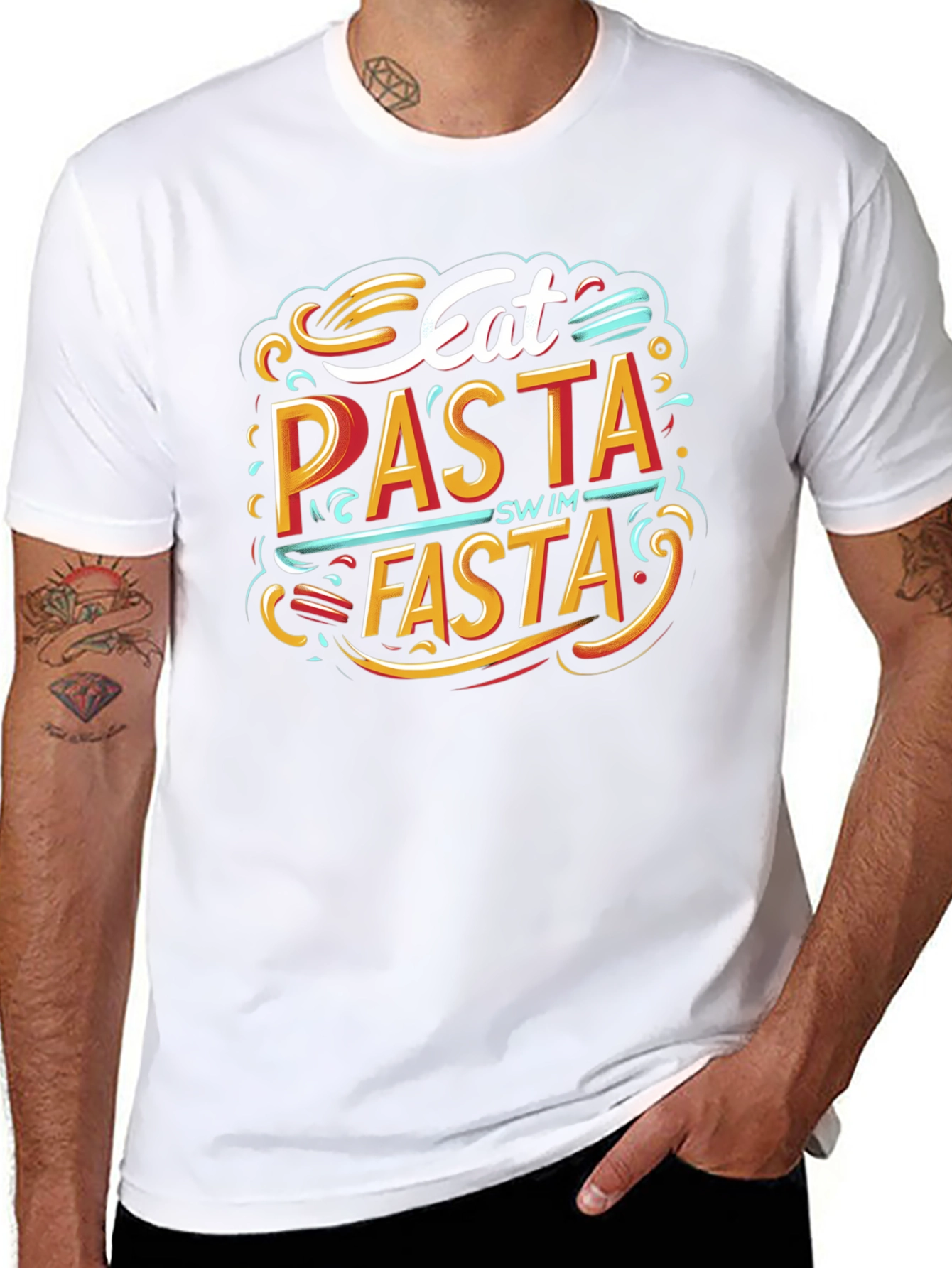 Black Eat Pasta Swim Fasta Graphic T-Shirt view 8
