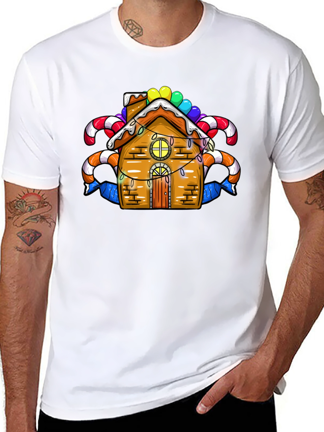 Black Festive Gingerbread House Graphic Tee view 8