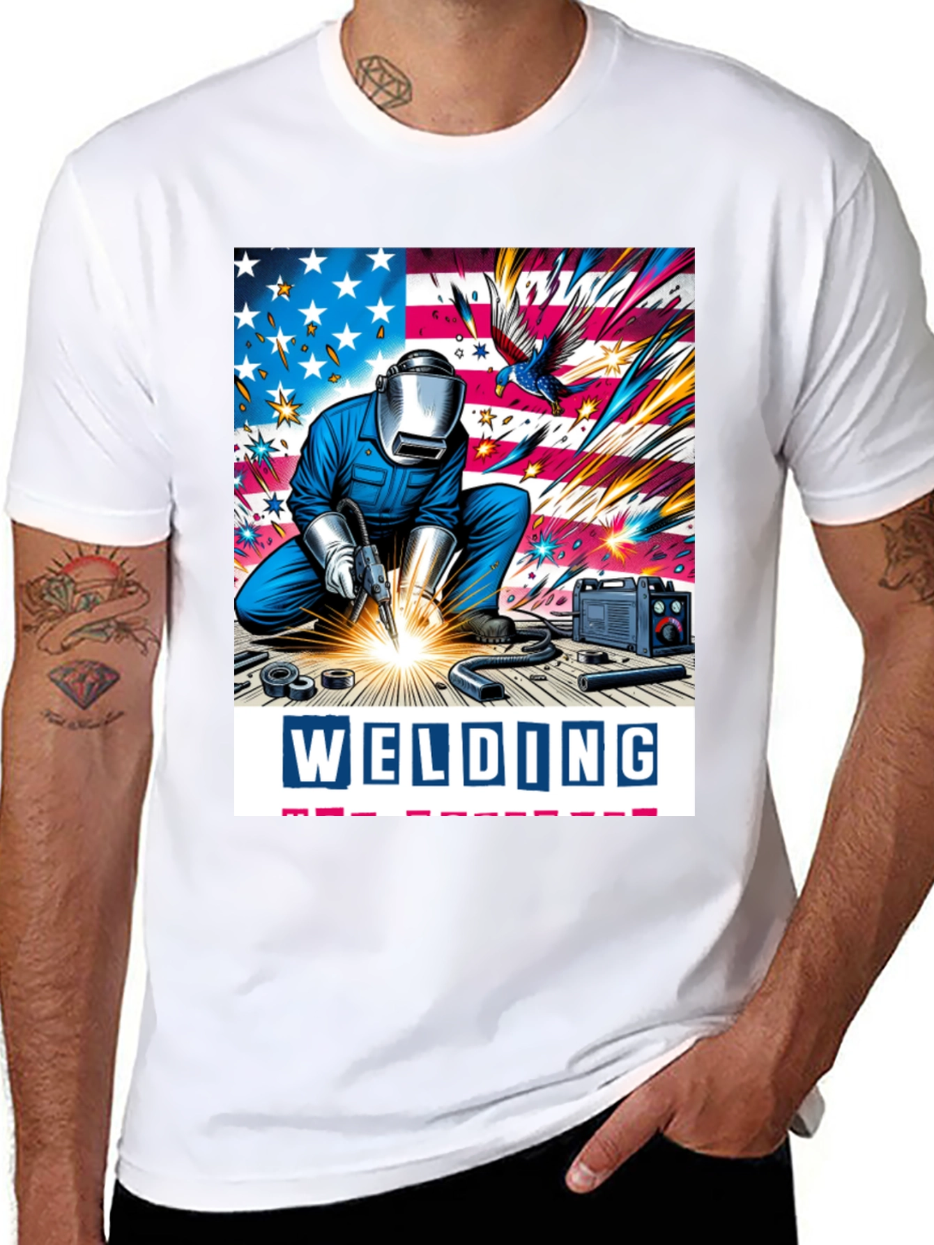 Black Welding American Flag Graphic Tee view 8