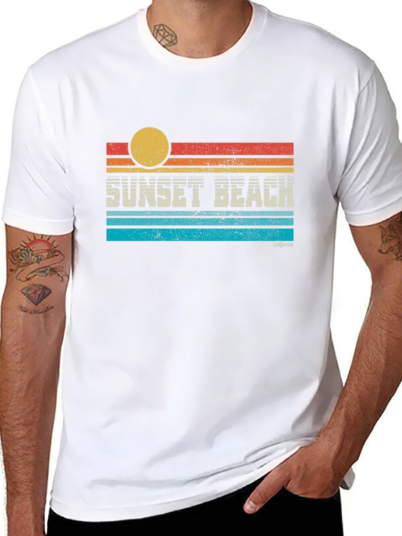 Black Sunset Beach California Graphic T-Shirt view 8