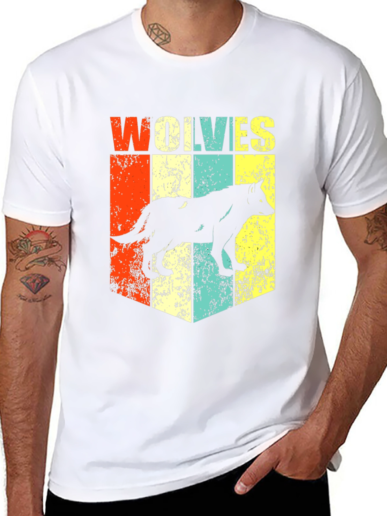 Black Retro Wolves Graphic T-Shirt - Black view 8