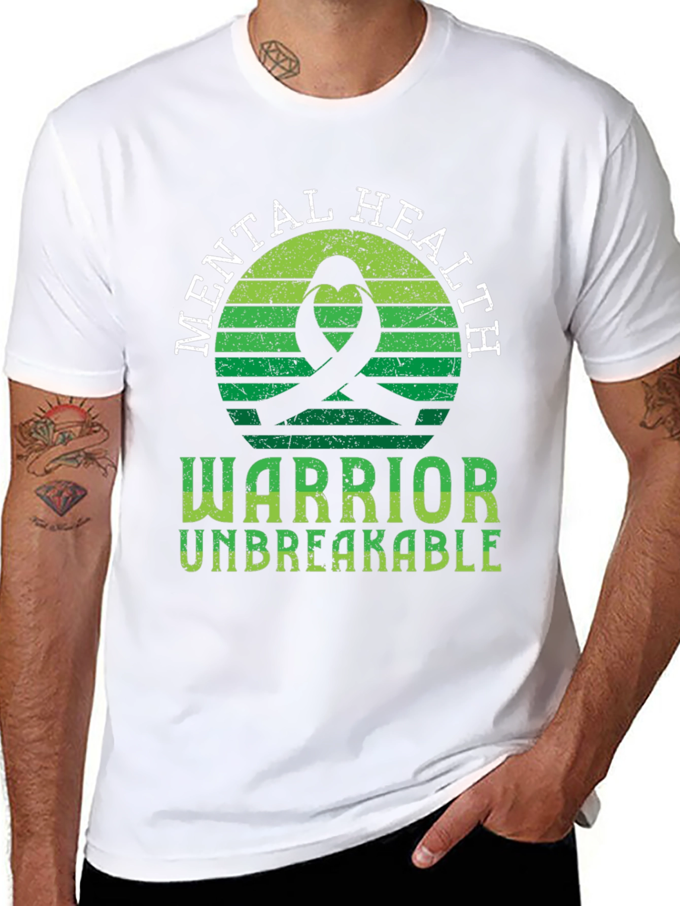Black Mental Health Warrior T-Shirt Unbreakable Ribbon view 8