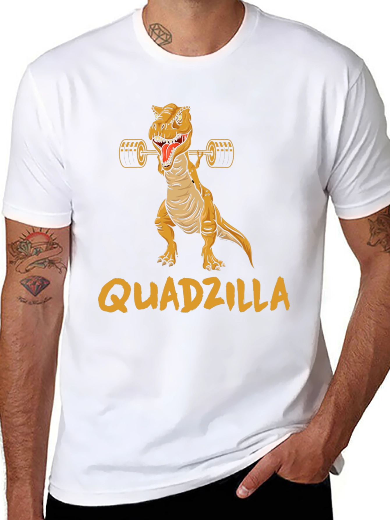 Black Quadzilla Weightlifting Dinosaur Graphic T-Shirt view 8