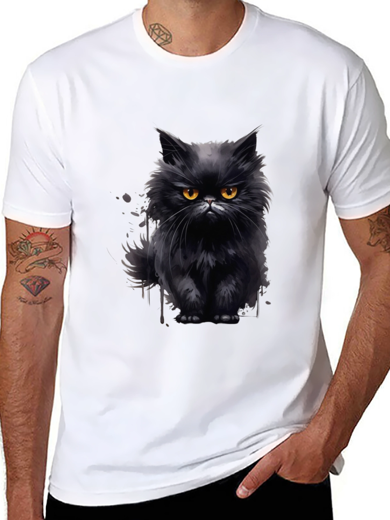 Black Black Cat Graphic T-Shirt - Men's Fashion view 8