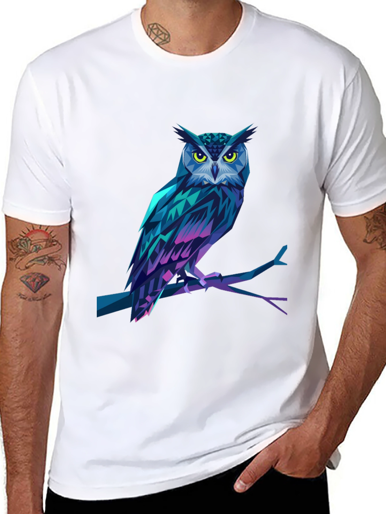 Black Geometric Owl Graphic Print Black T-Shirt view 8