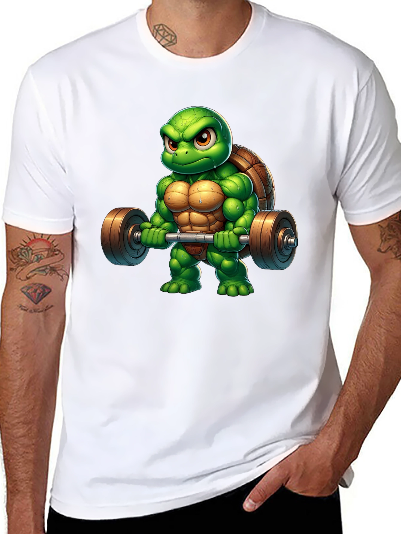 Black Turtle Powerlifter Black T-Shirt view 8
