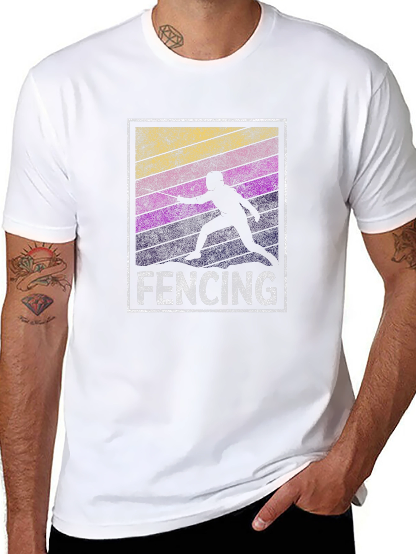 Black Fencing Silhouette T-Shirt - Retro Style view 8