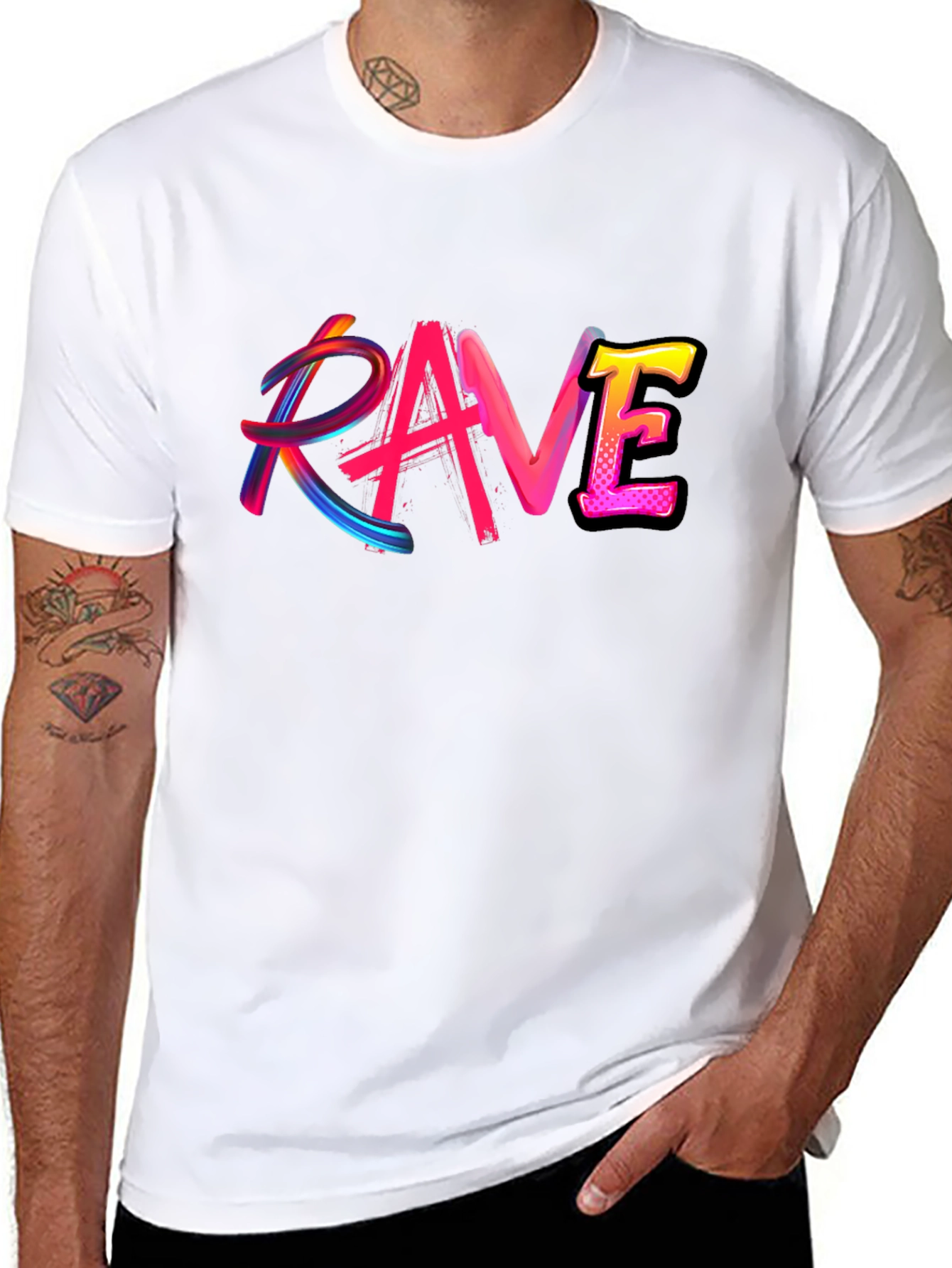 Black Rave Graphic Black T-Shirt Funky Party Tee view 8