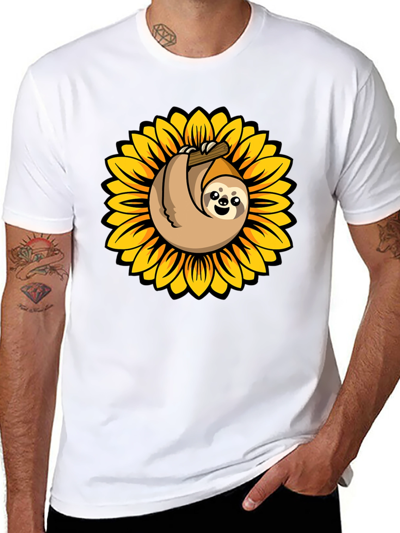 Black Sloth in Sunflower Graphic Tee - Relaxed Fit view 8