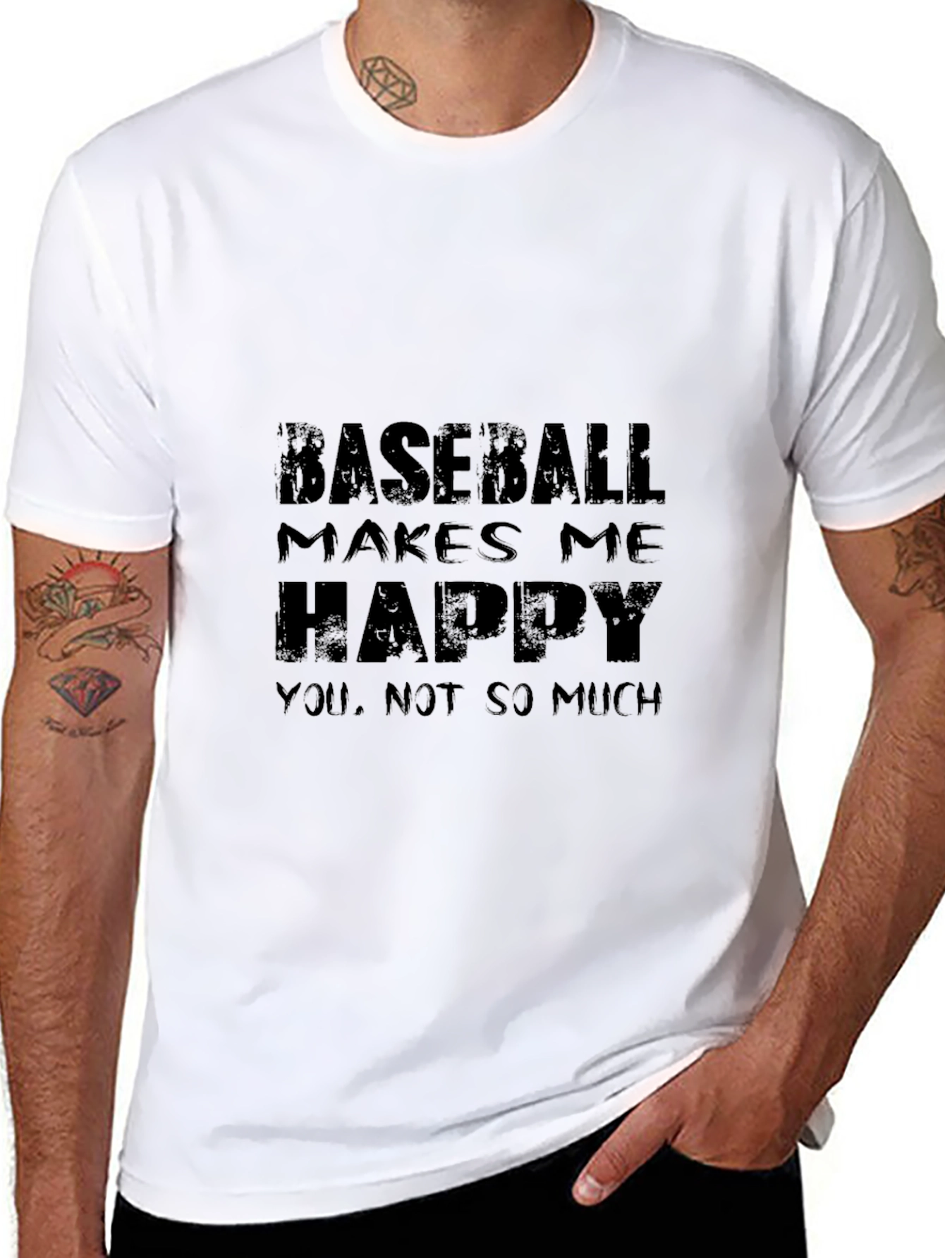 Black Baseball Makes Me Happy T-Shirt - Funny Slogan Tee view 8