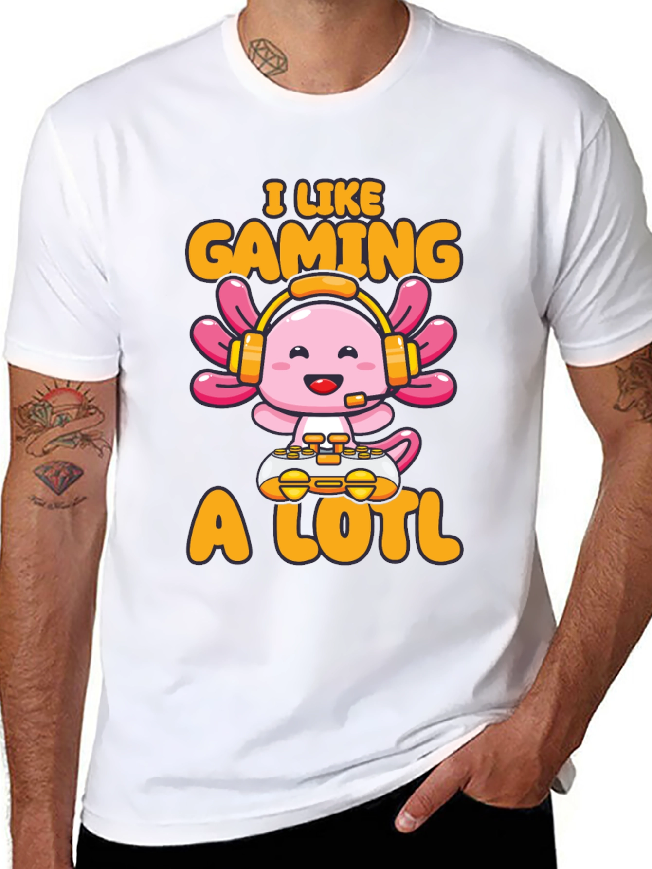 Black Gamer Axolotl T-Shirt - I Like Gaming A Lotl view 8