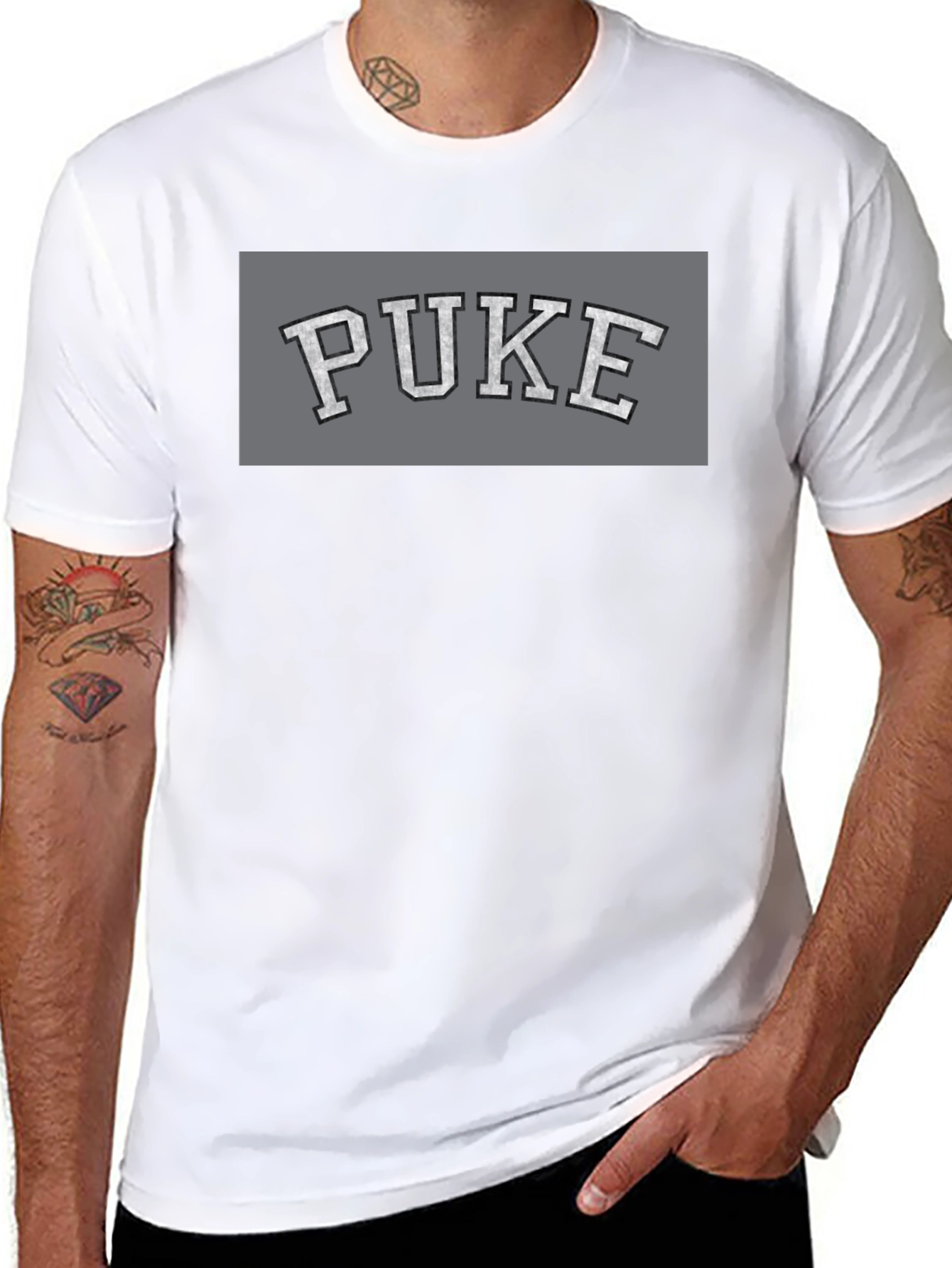 Black PUKE Graphic Tee - Collegiate Style Black T-Shirt view 8