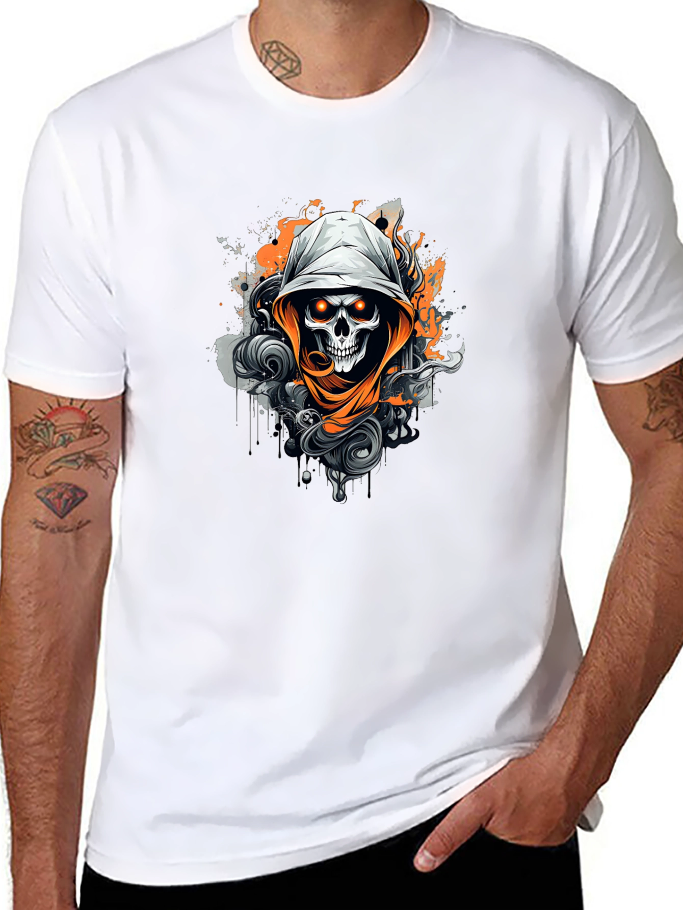 Black Skull Graphic Print Crew Neck T-Shirt view 8