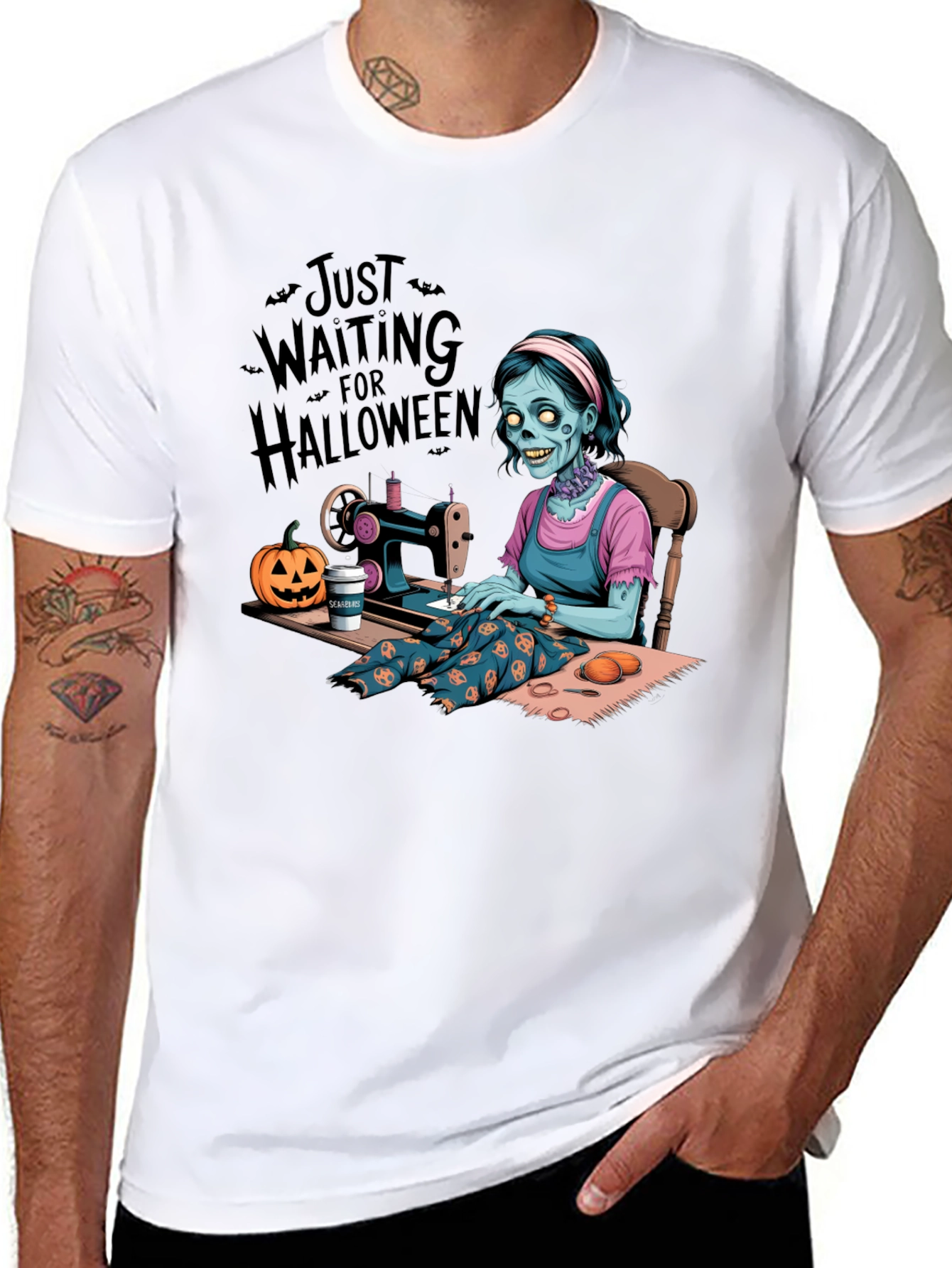 Black Zombie Halloween Seamstress T-Shirt view 8