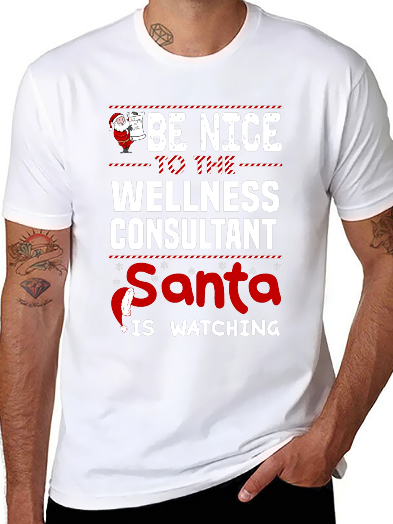 Black Be Nice to the Wellness Consultant Santa is Watching T-Shirt view 8
