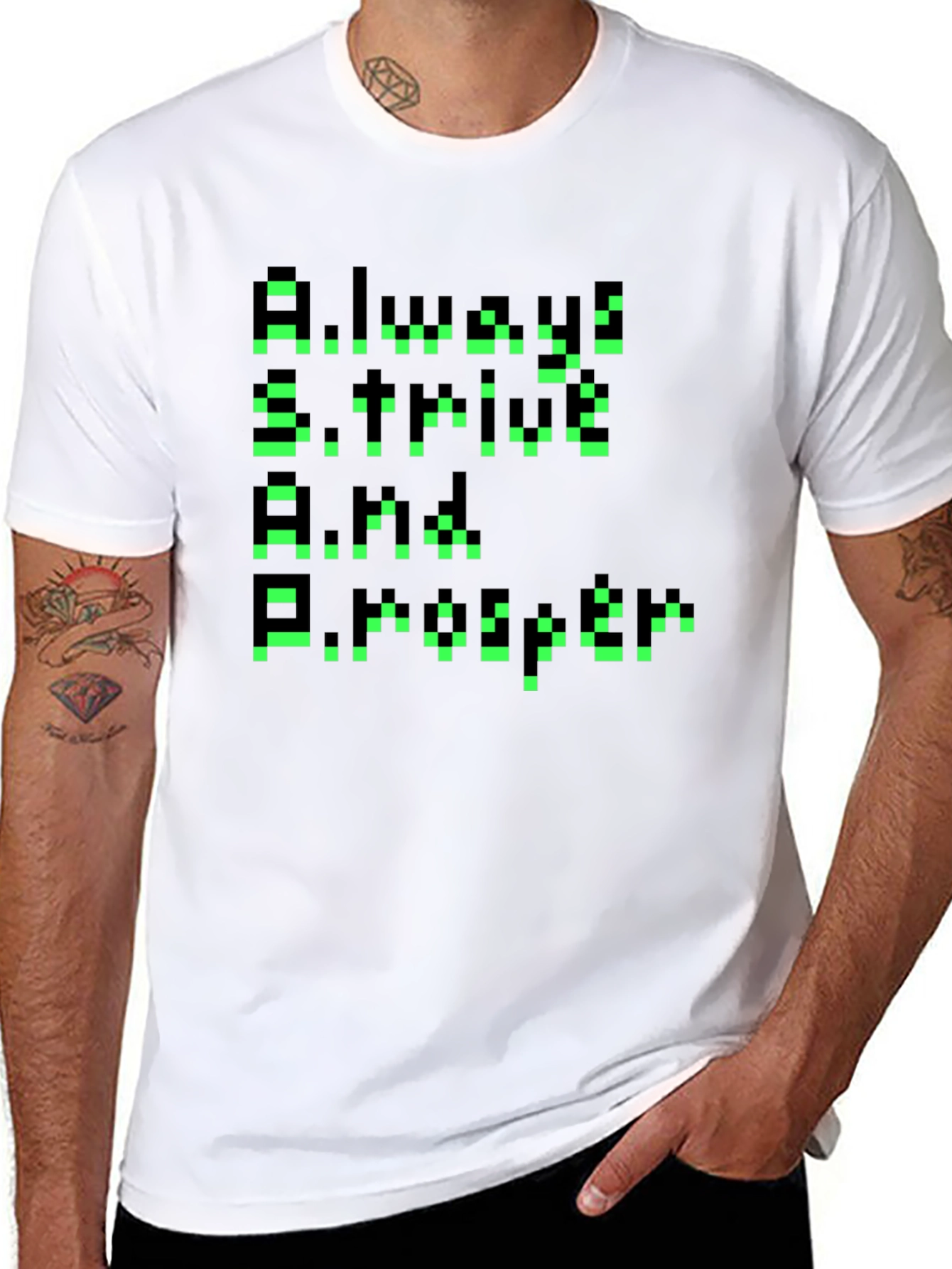 Black Pixelated Motivational Tee - Always Strive & Prosper! view 8