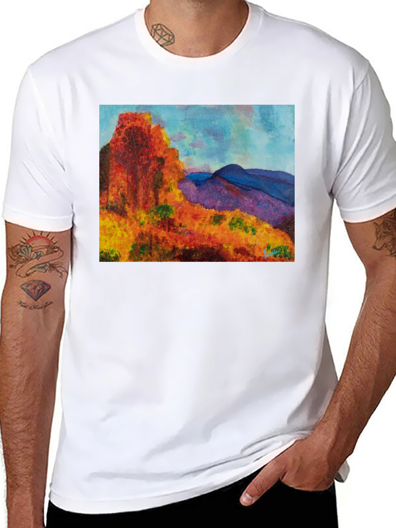 Black Scenic Mountain Print Black T-Shirt view 8