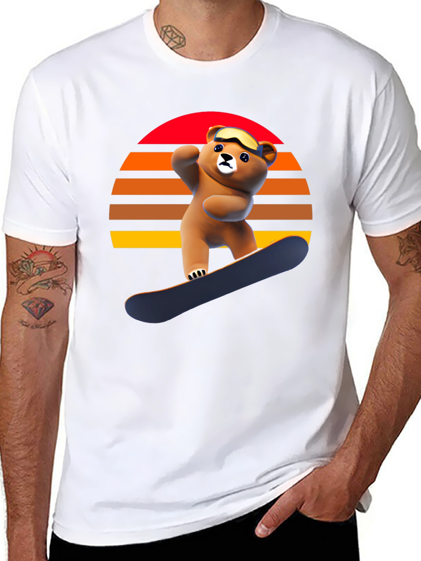 Black Snowboarding Bear Graphic Tee - Retro Style view 8