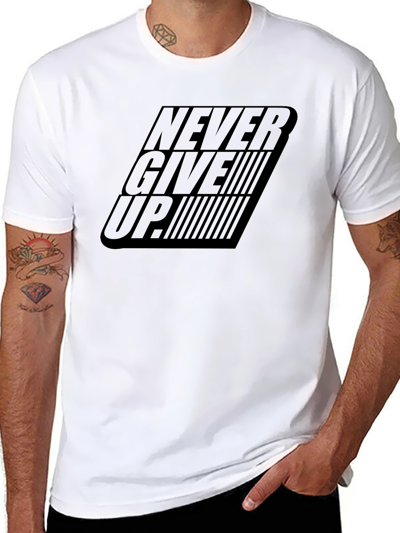 Black Never Give Up T-Shirt Motivational Tee view 8
