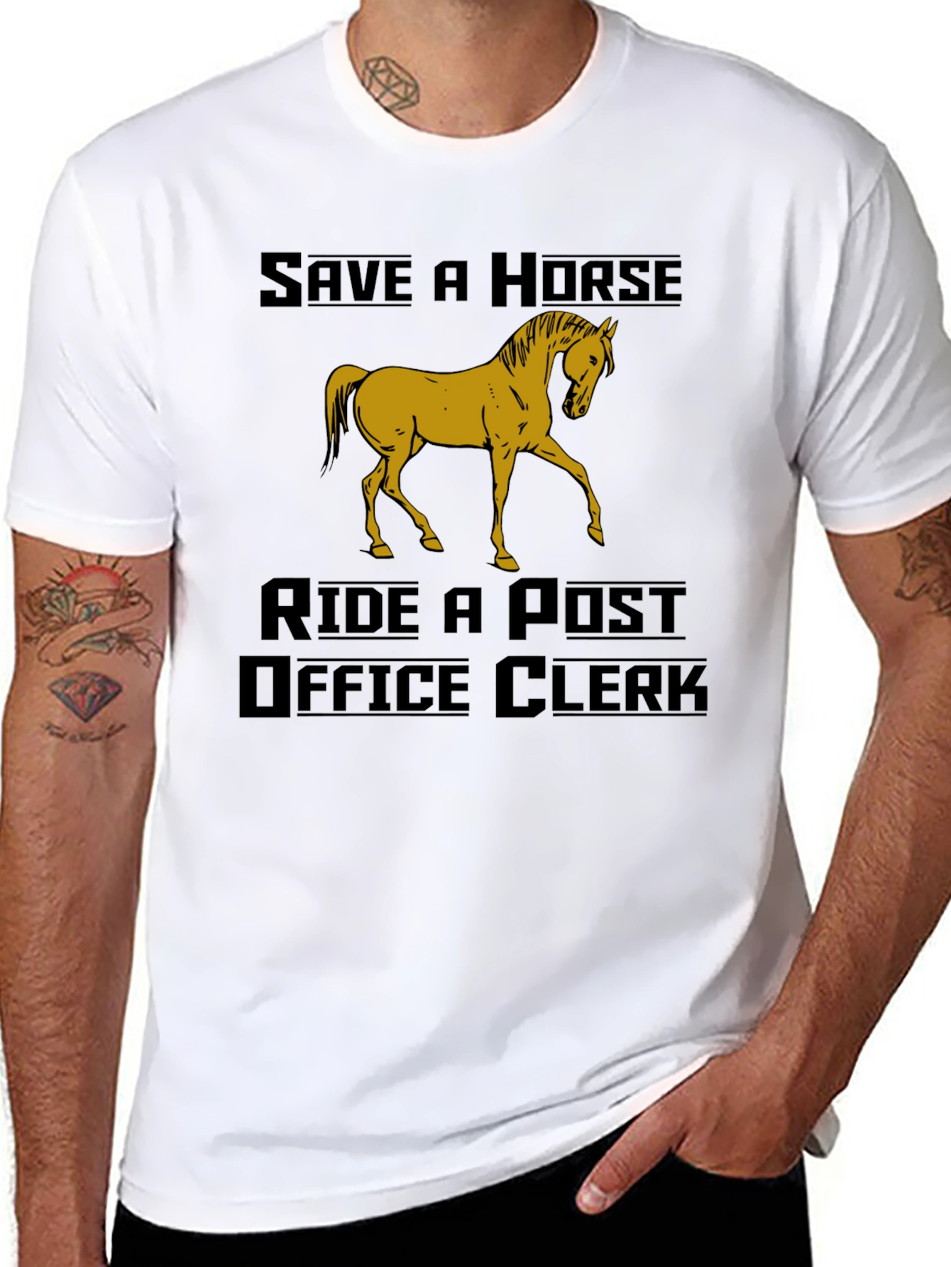 Black Save a Horse Ride a Post Office Clerk Humor T-Shirt view 8