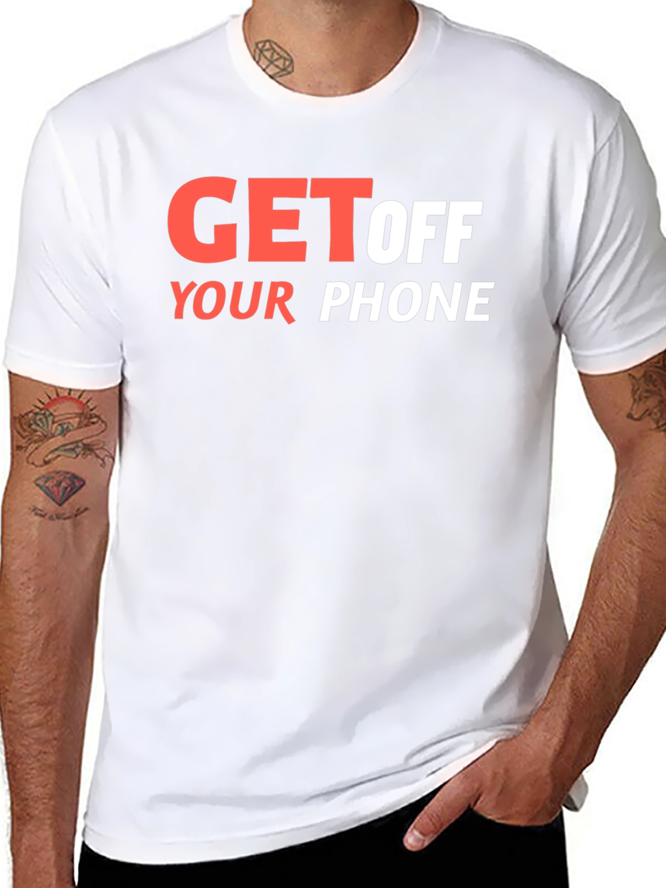 Black Get Off Your Phone Graphic Tee - Black Cotton Blend view 8