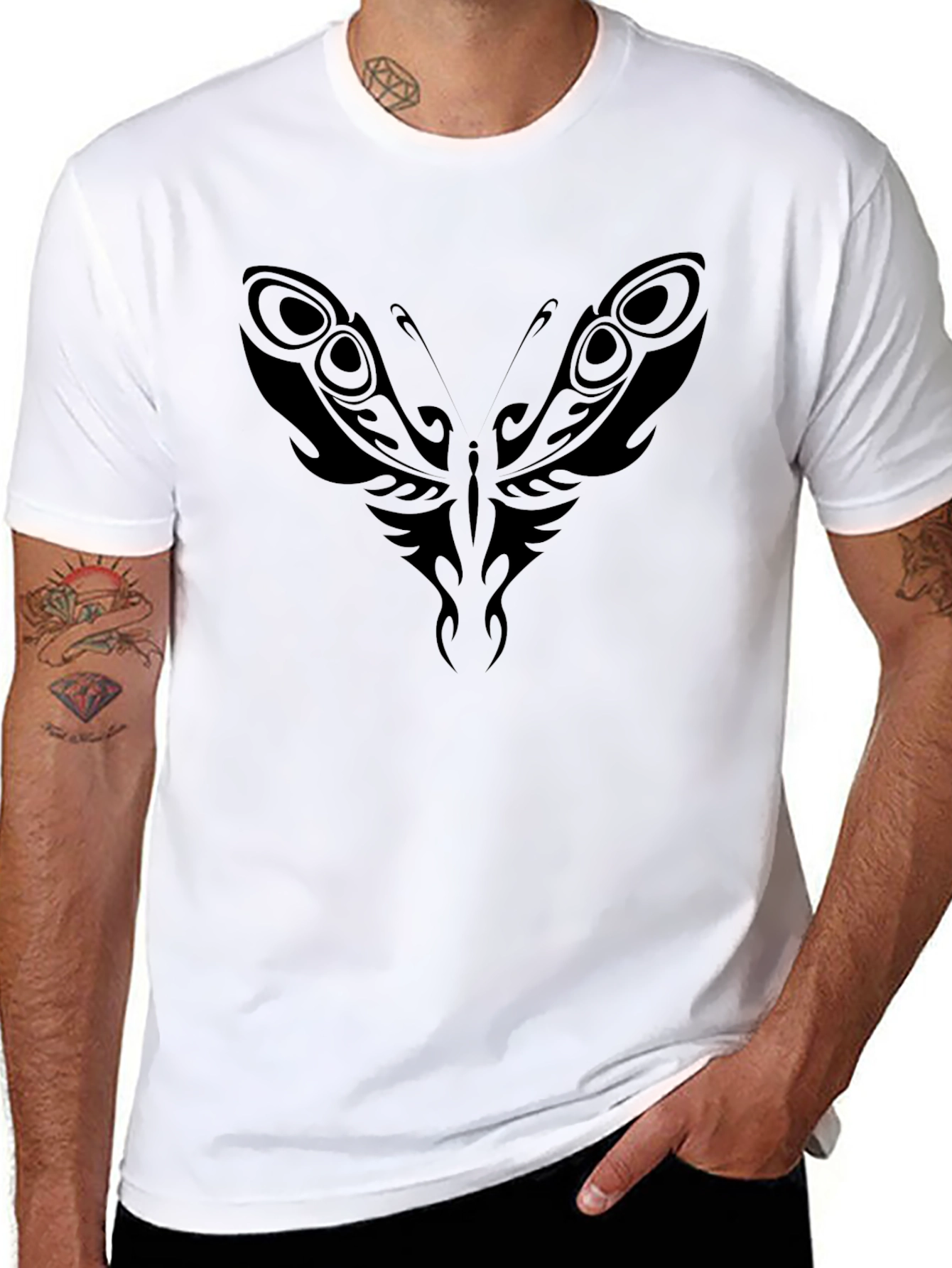 Black Tribal Butterfly Black T-Shirt view 8