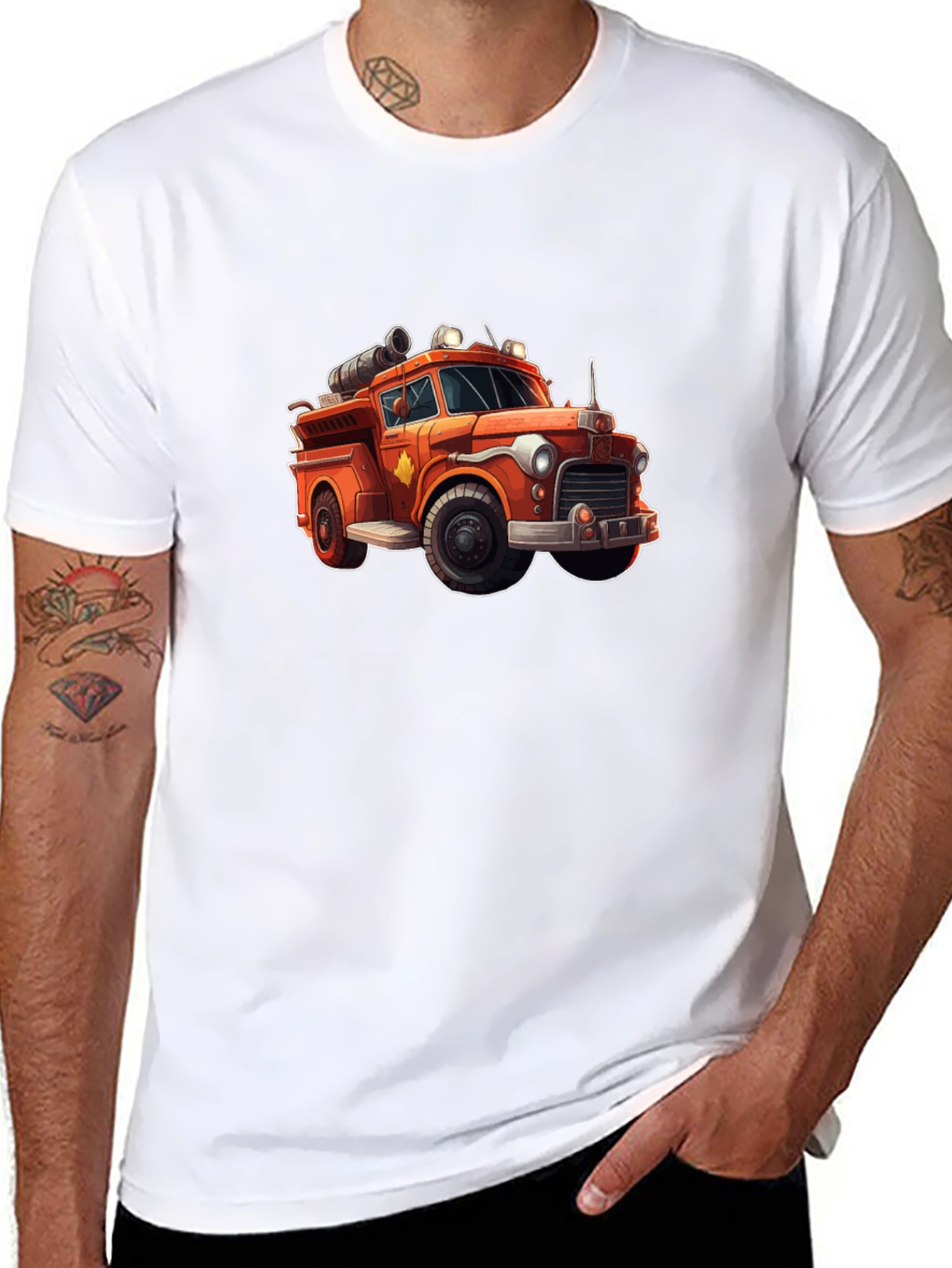 Black Vintage Cartoon Firetruck T-Shirt view 8