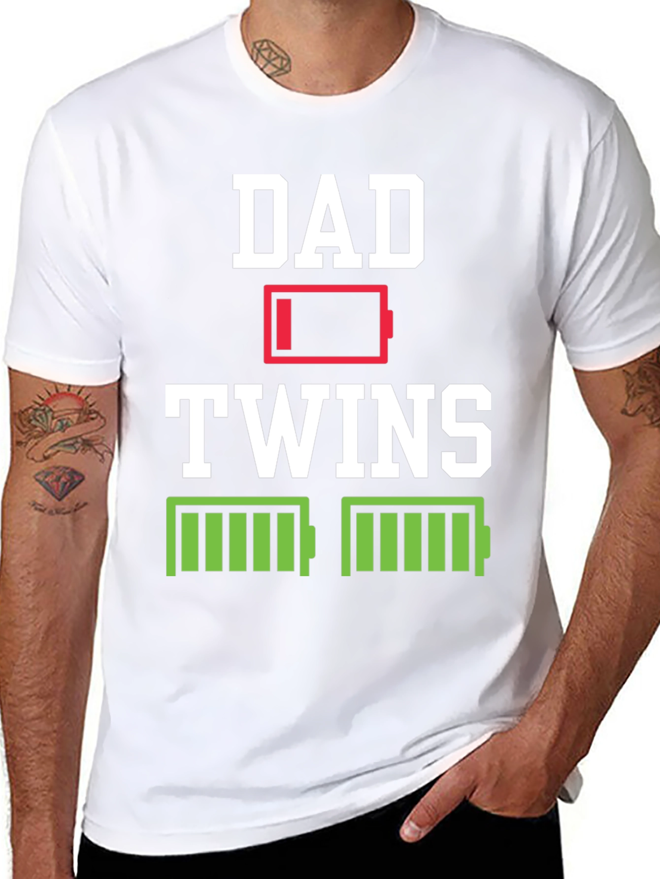 Black Dad of Twins Low Battery T-Shirt view 8