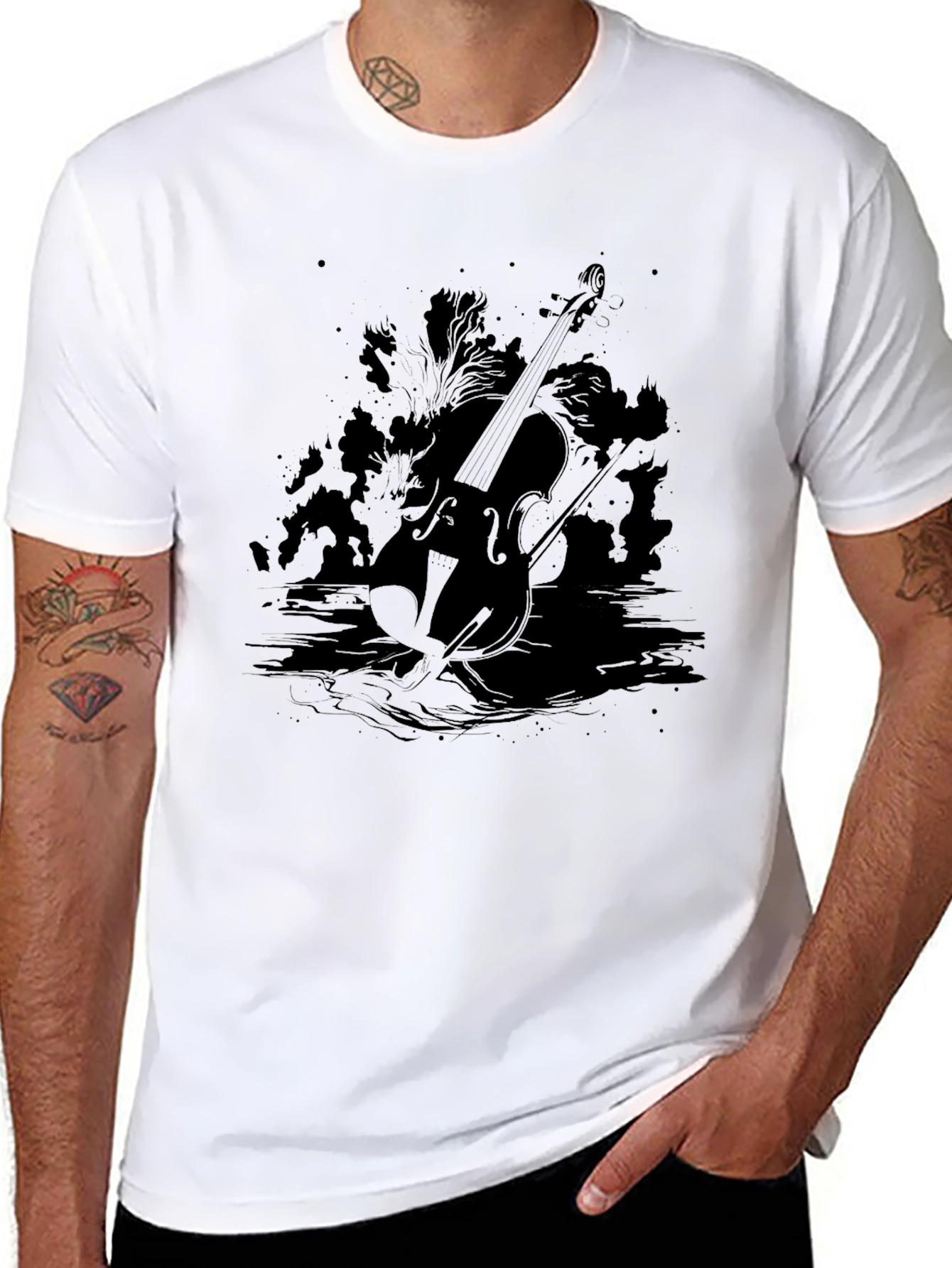 Black Violin Silhouette Graphic T-Shirt - Black view 8