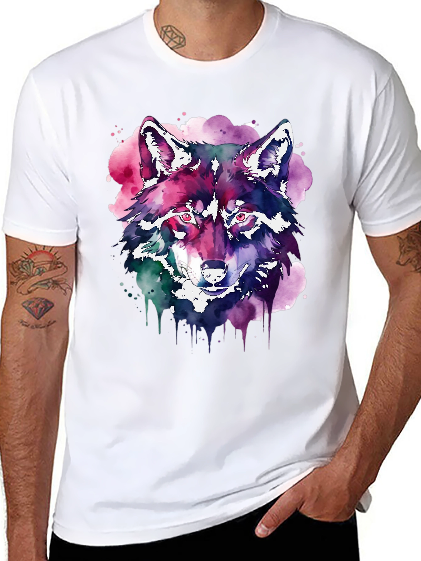 Black Watercolor Wolf Graphic T-Shirt - Black view 8