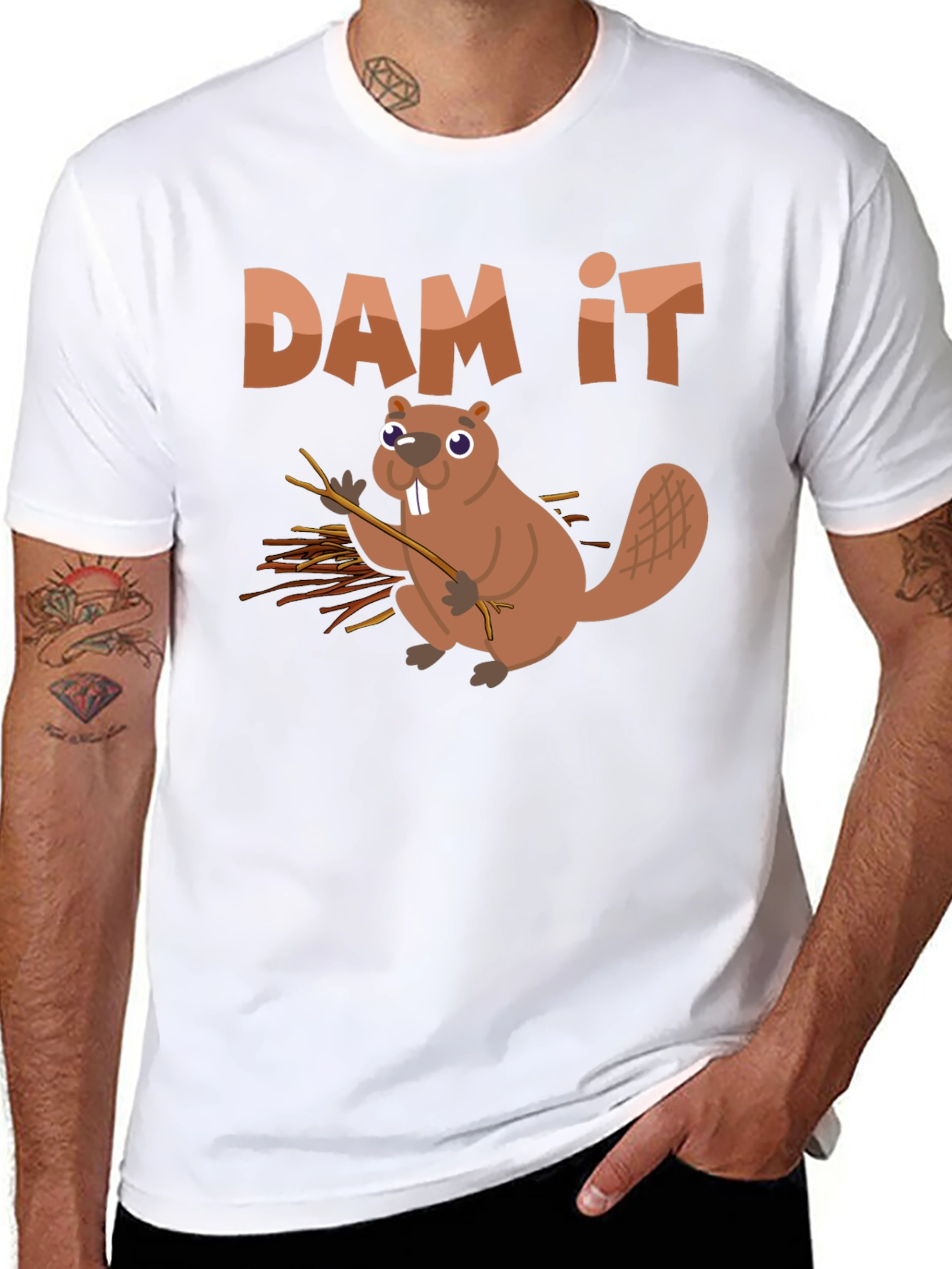 Black Funny Beaver "Dam It" Graphic T-Shirt view 8