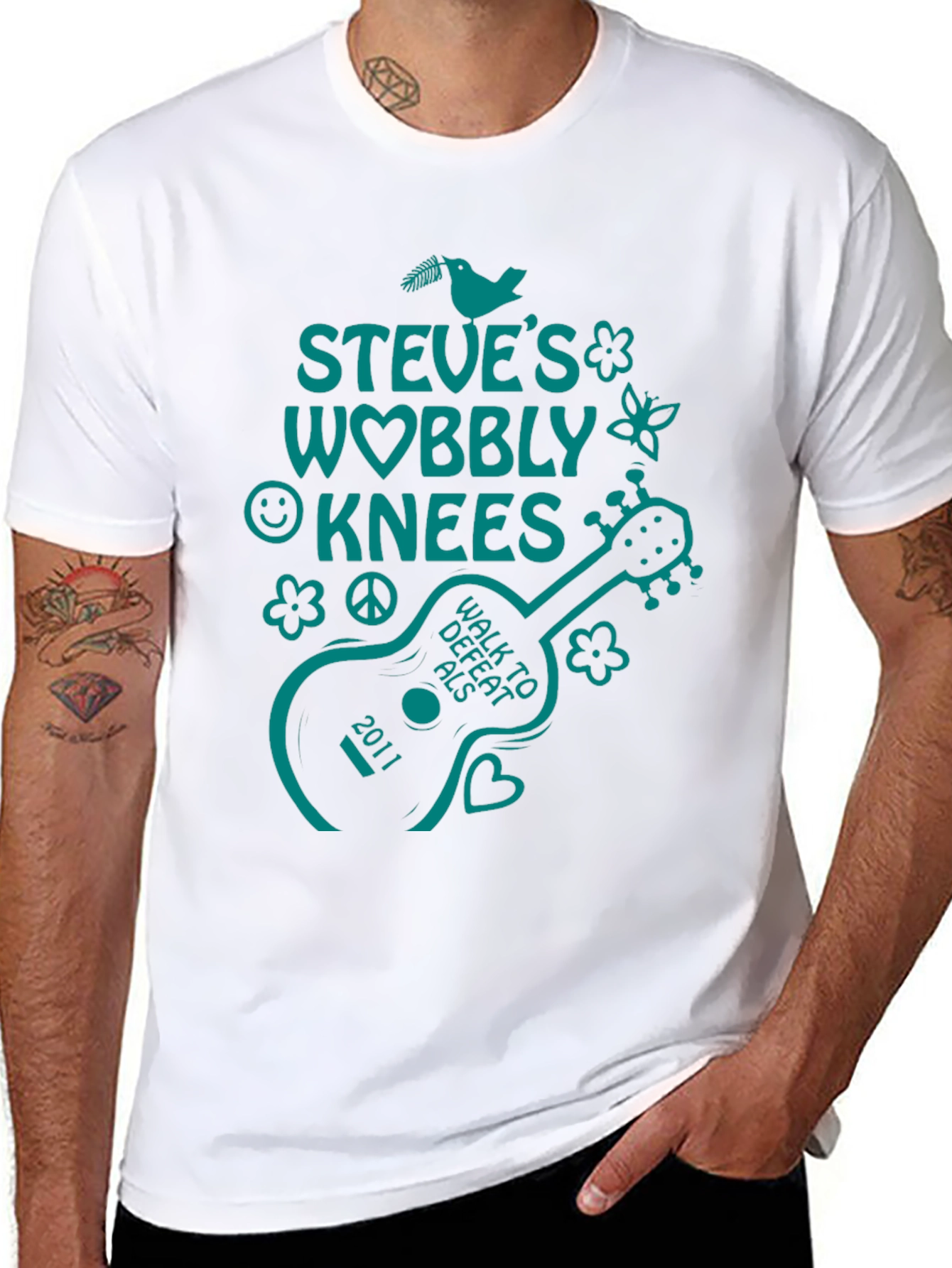 Black Steve's Wobbly Knees Walk to Defeat ALS T-Shirt view 8