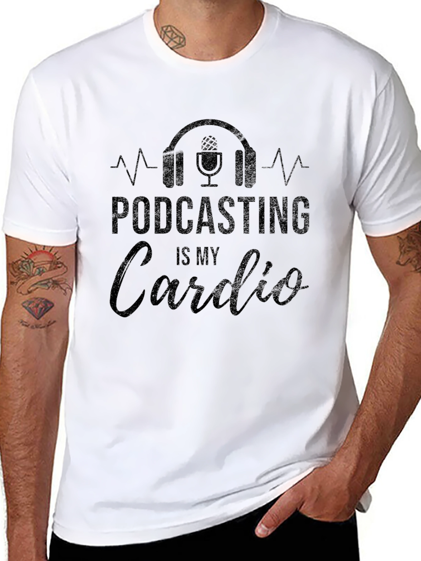 Black Podcasting is My Cardio Black Graphic T-Shirt view 8
