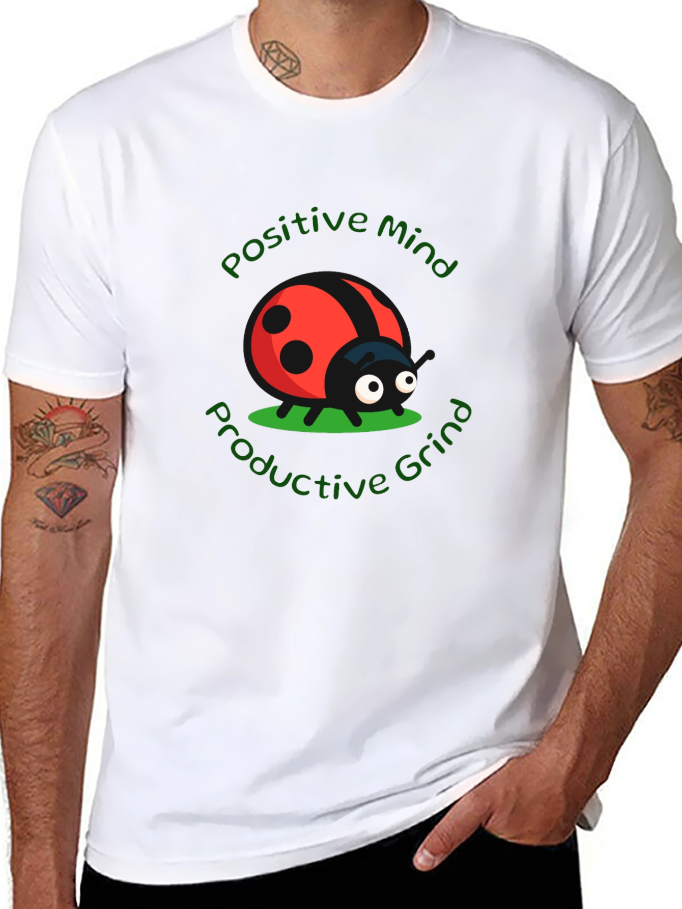 Black Positive Mind Ladybug Graphic Tee - Black view 8