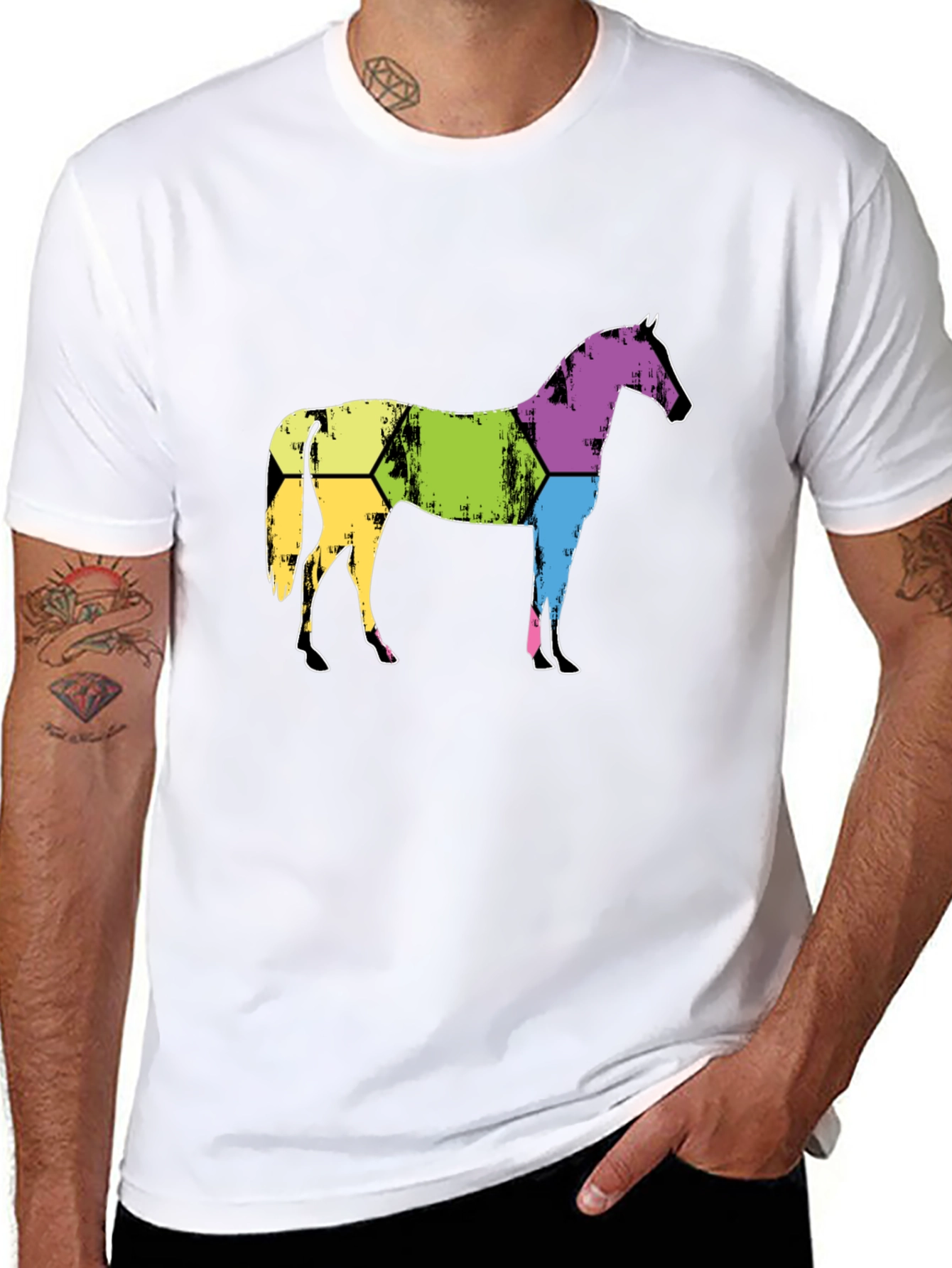 Black Abstract Horse Graphic Tee - Men's Black T-Shirt view 8