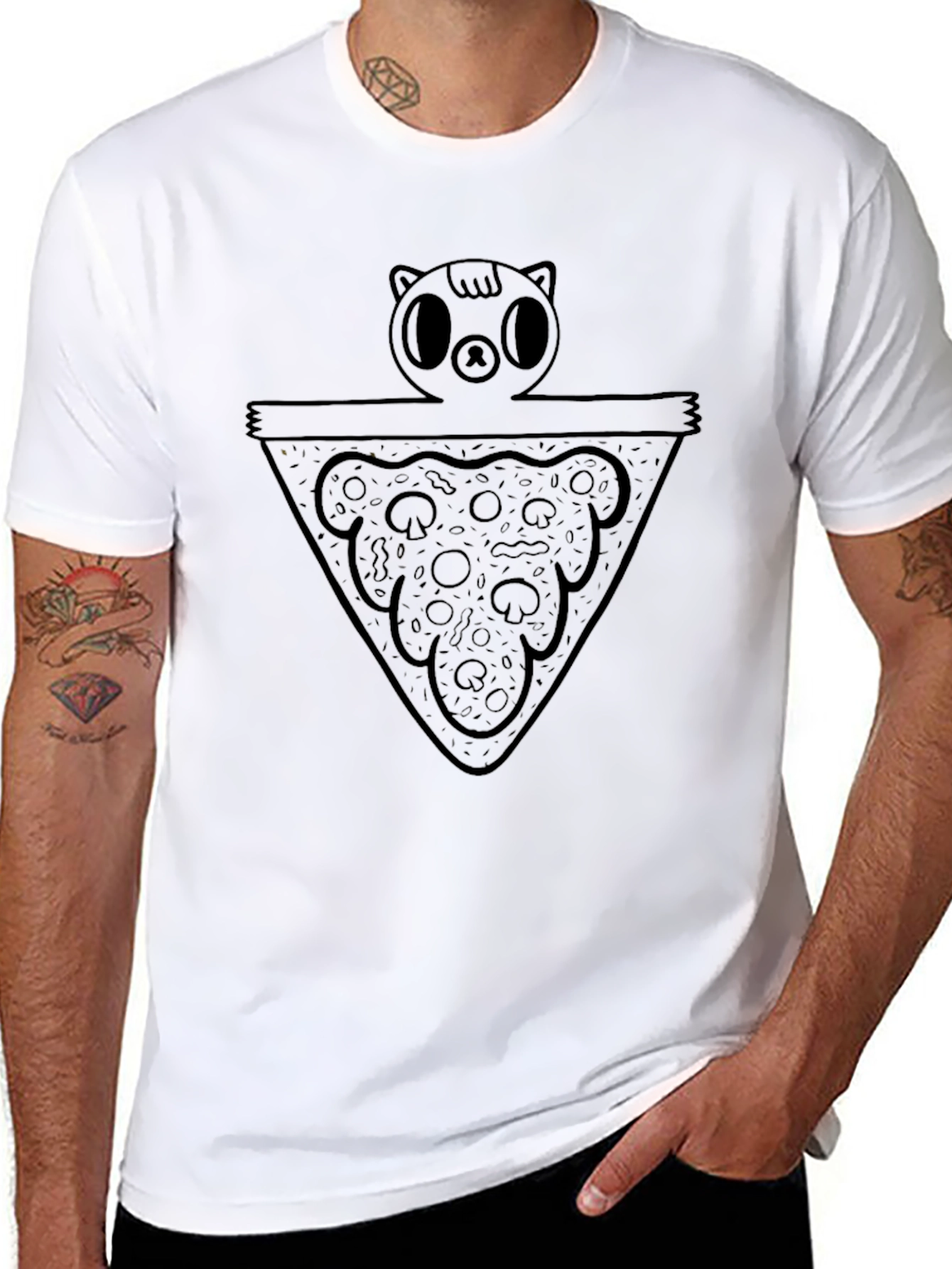 Black Pizza Cat Graphic Black Tee view 8