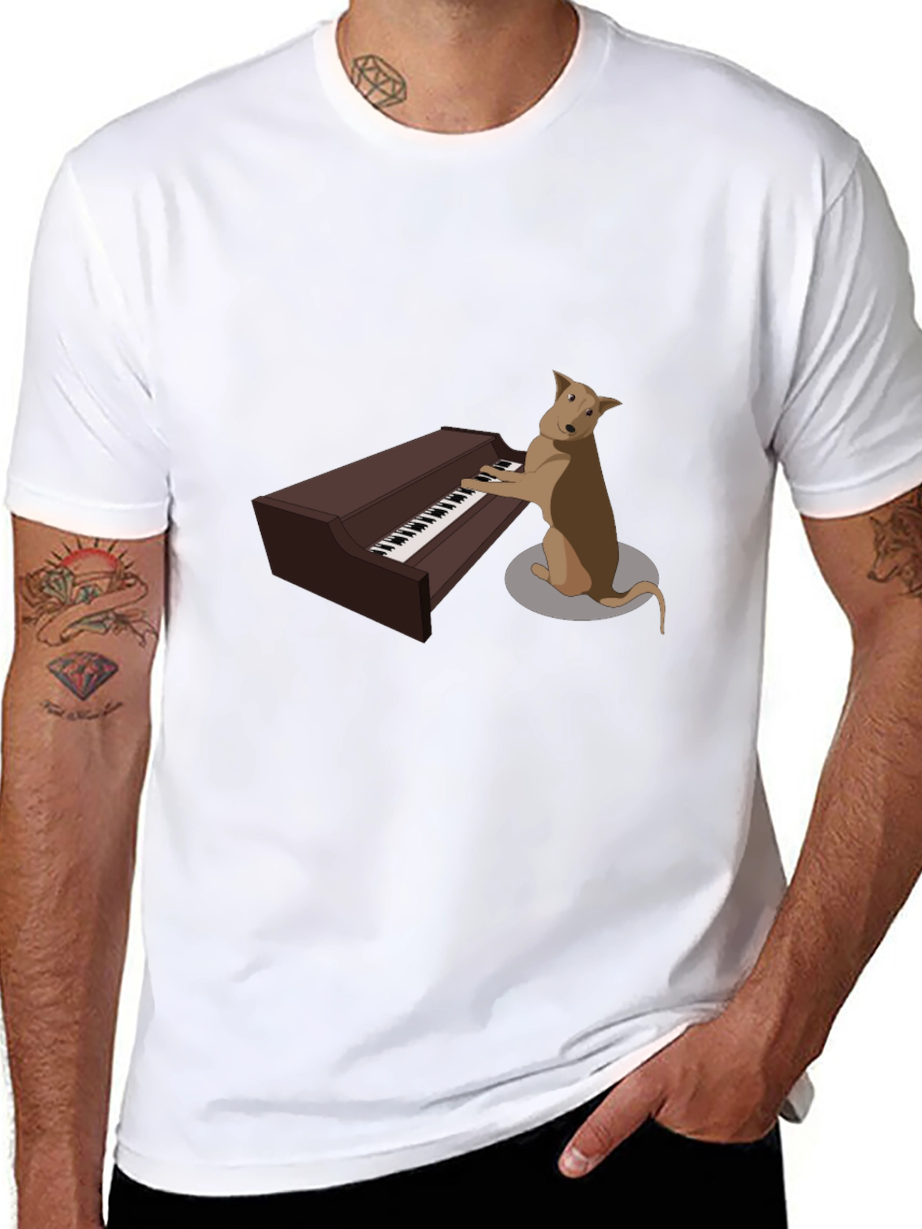 Black Dog Playing Piano T-Shirt - Funny Music Tee view 8