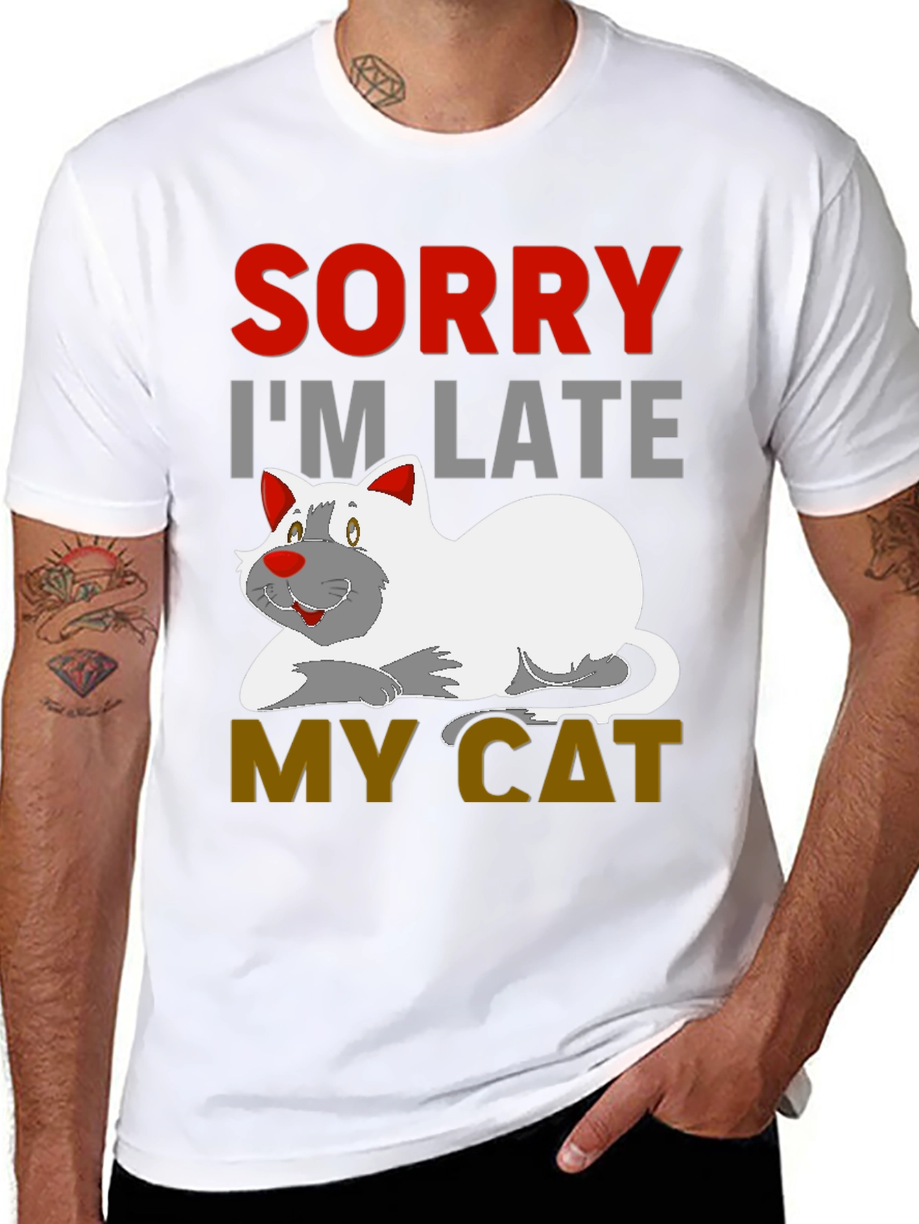Black Sorry I'm Late My Cat Black T-Shirt view 8