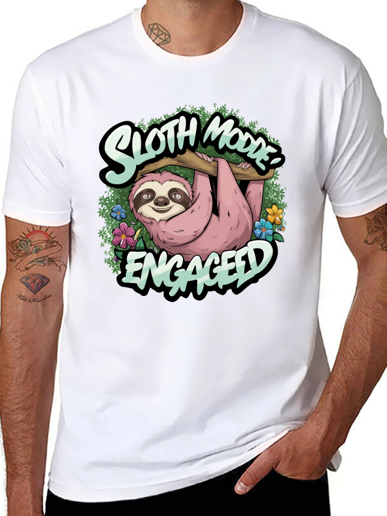 Black Sloth Mode Engaged Tee - Relaxed Casual Wear view 8