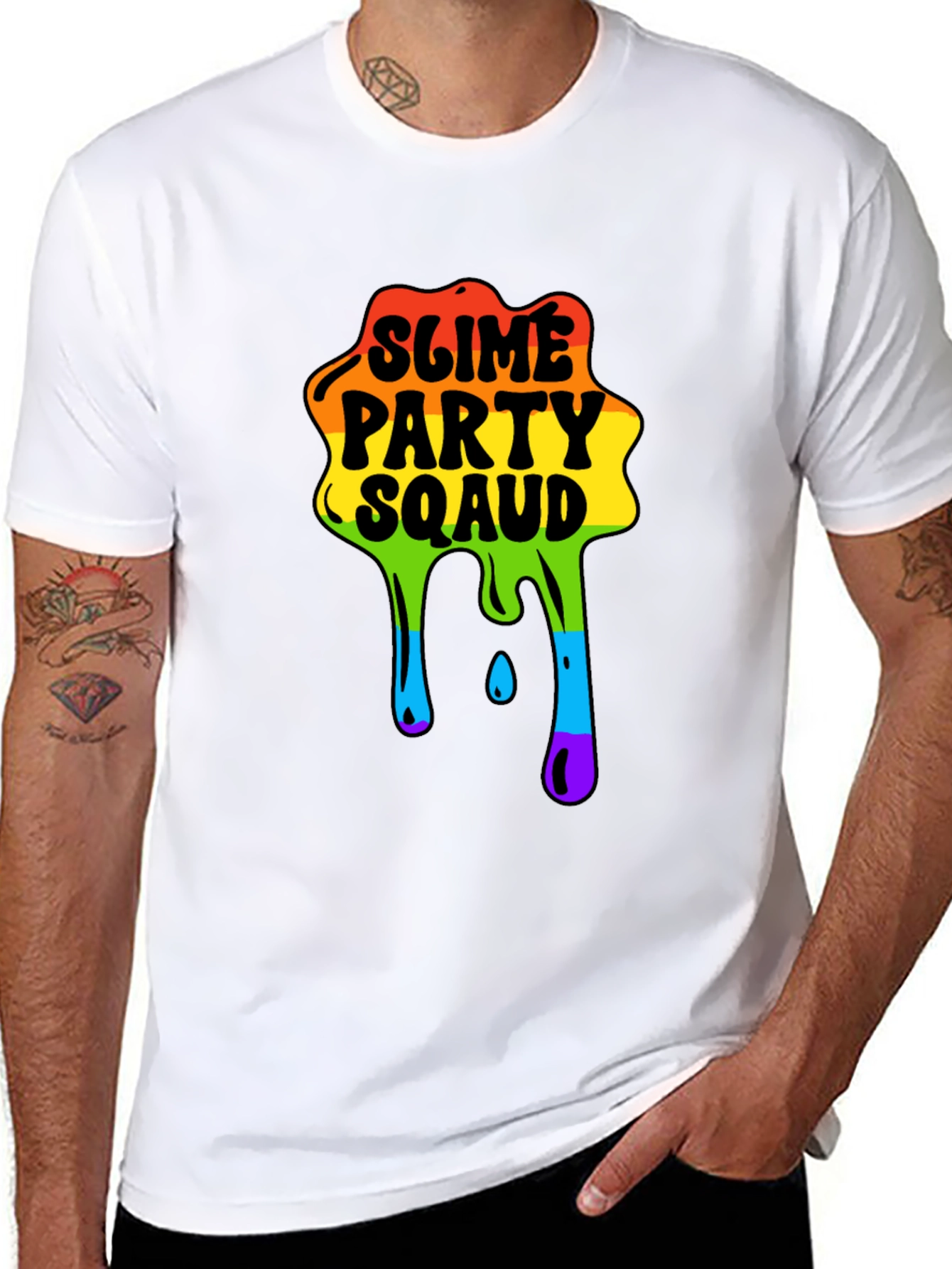 Black Slime Party Squad Tee Rainbow Drip Graphic view 8