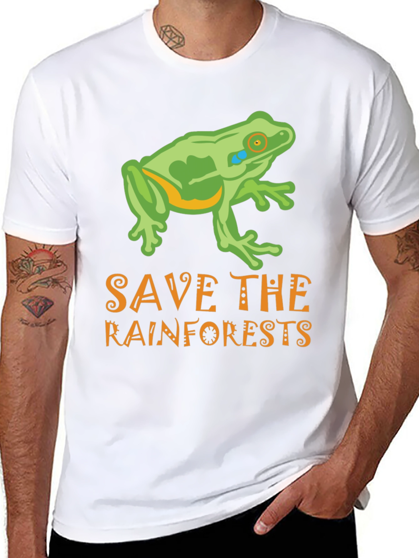 Black Save the Rainforests Frog Graphic T-Shirt view 8