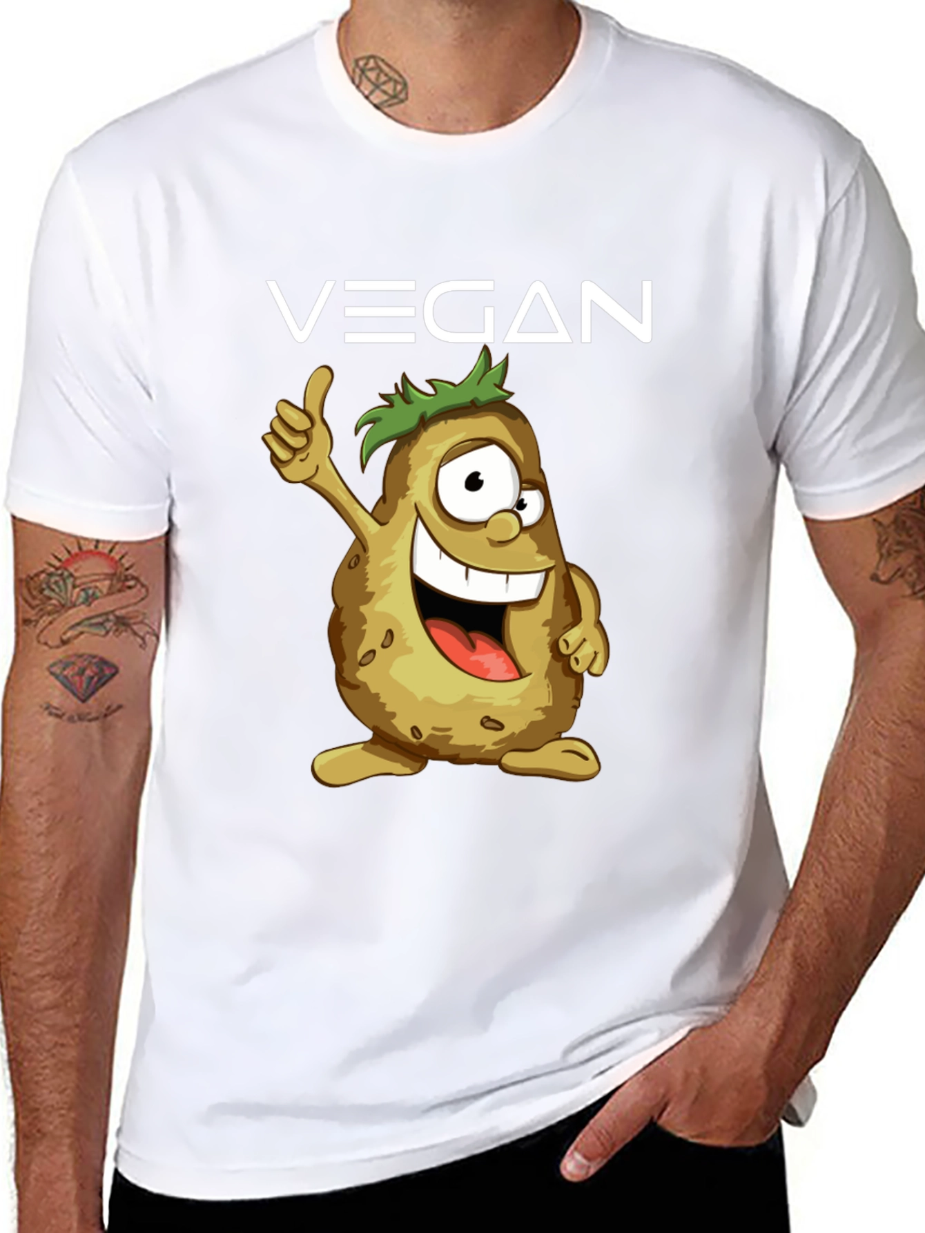 Black Vegan Potato Cartoon T-Shirt view 8