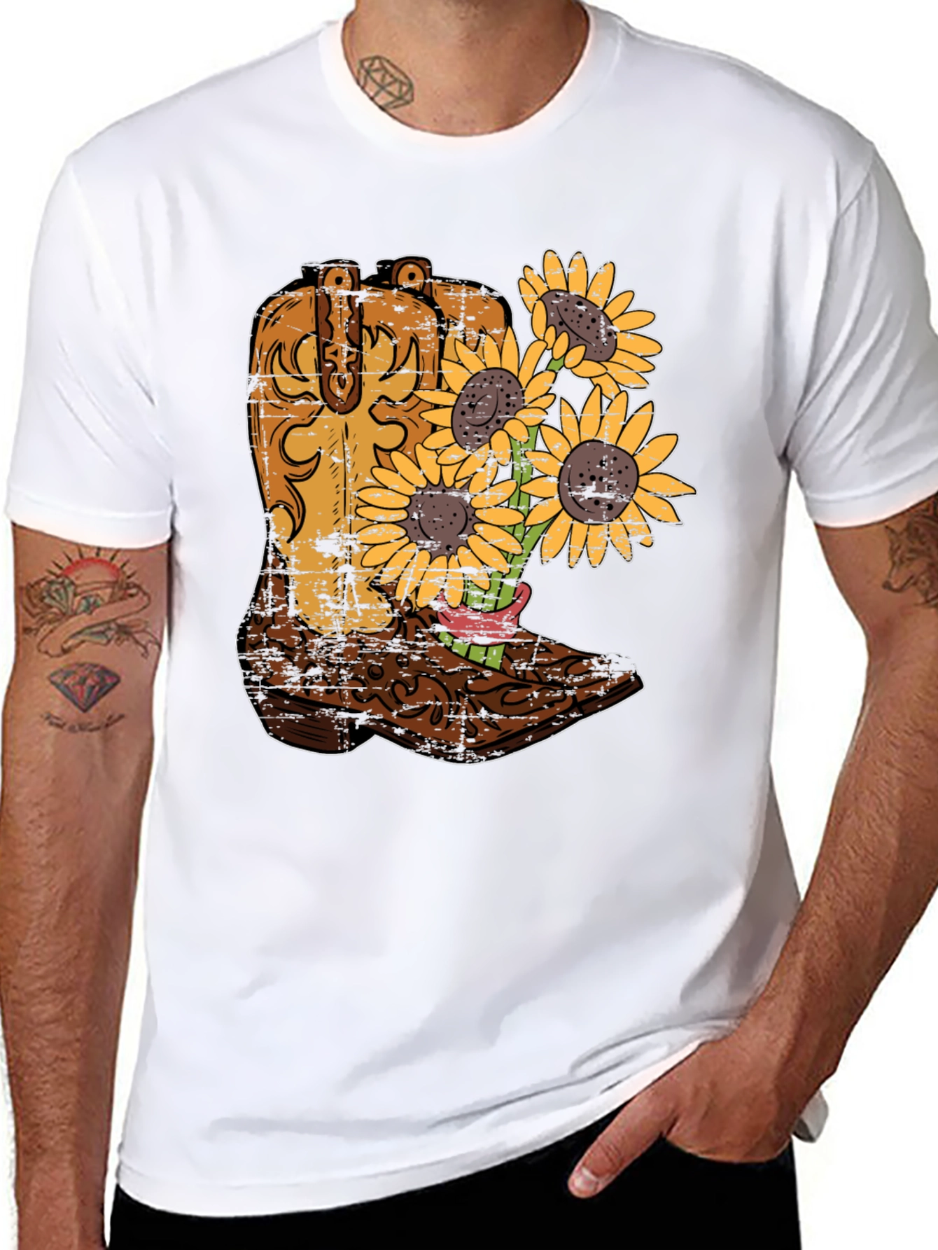 Black Cowboy Boot & Sunflower Graphic T-Shirt view 8