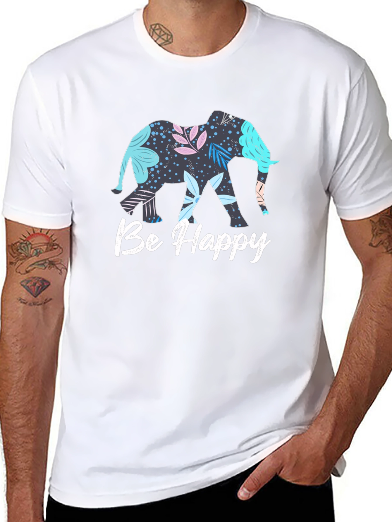Black Elephant 'Be Happy' Graphic T-Shirt view 8