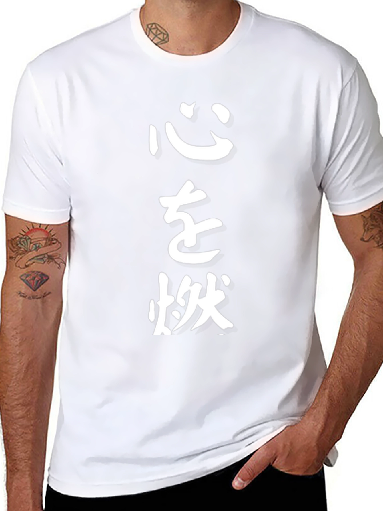 Black Men's Black T-Shirt with Japanese Calligraphy Print view 8