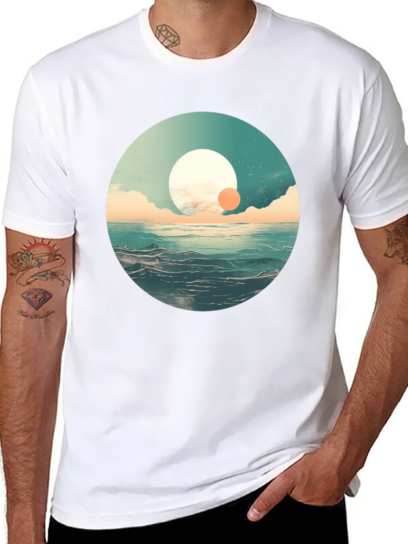 Black Ocean Sunrise Graphic Tee - Black Crew Neck view 8