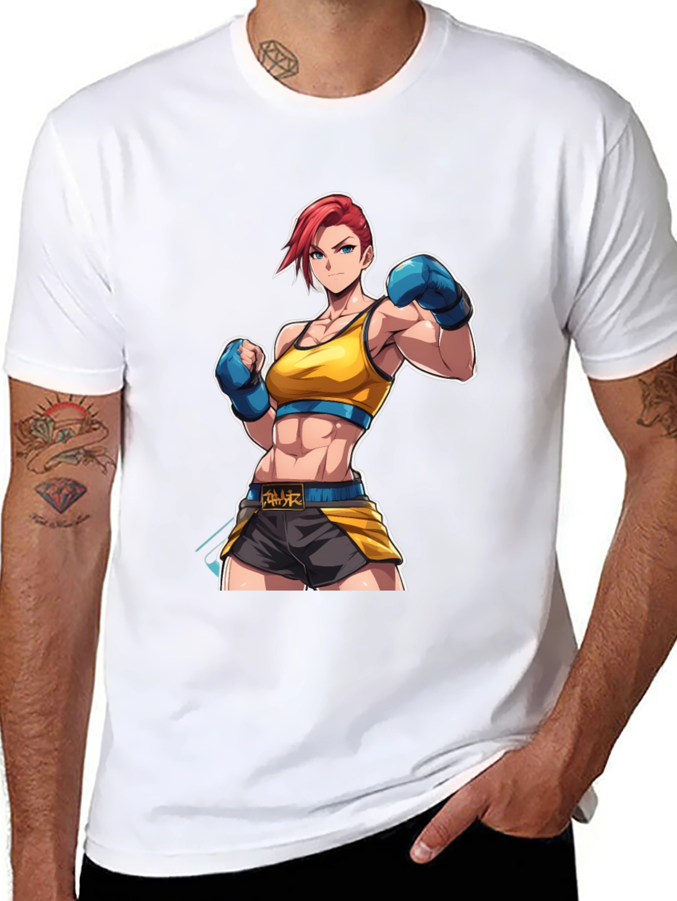 Black Anime Boxer Graphic Tee - Black Cotton Blend view 8