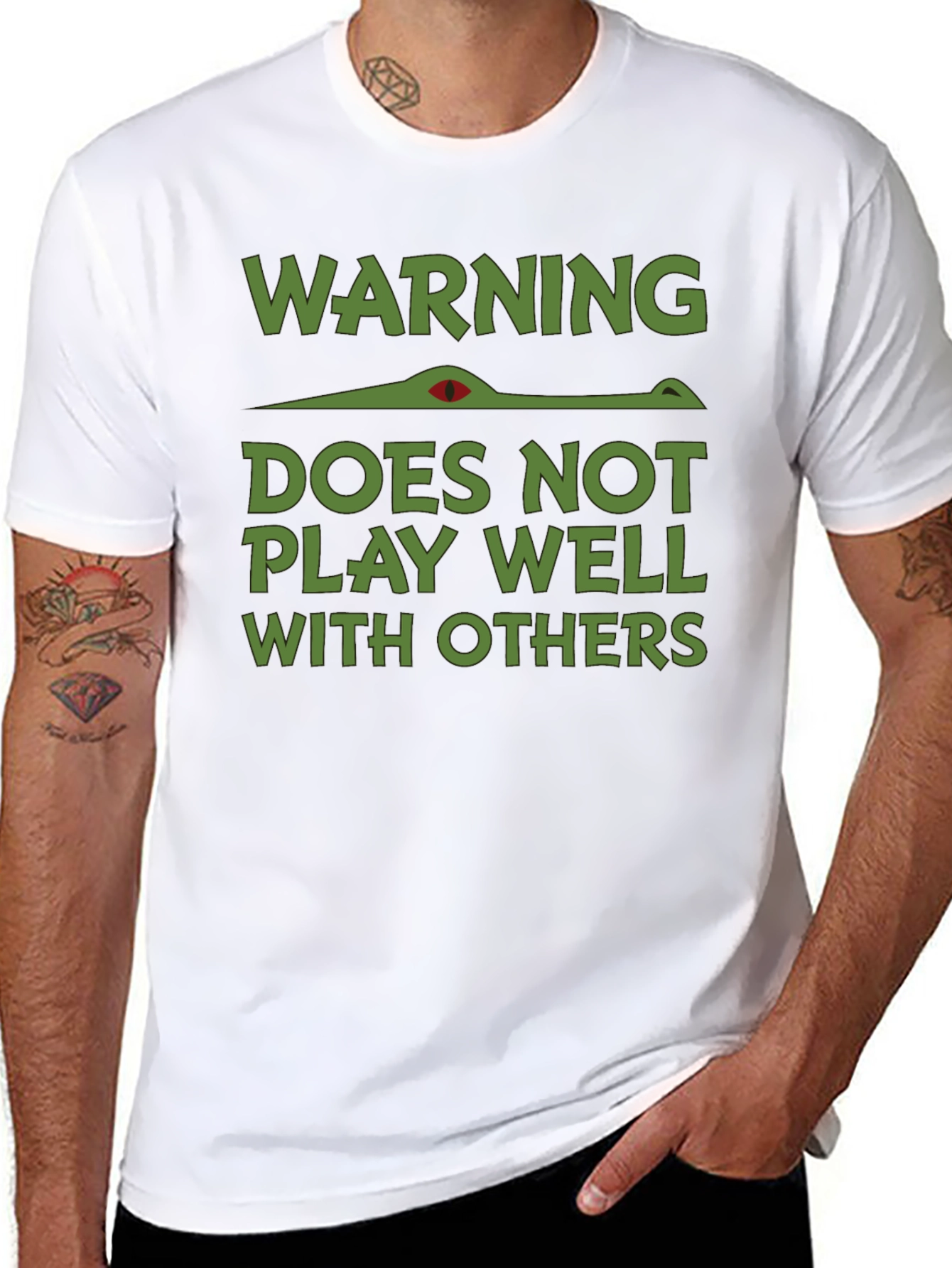 Black Warning: Does Not Play Well With Others T-Shirt view 8