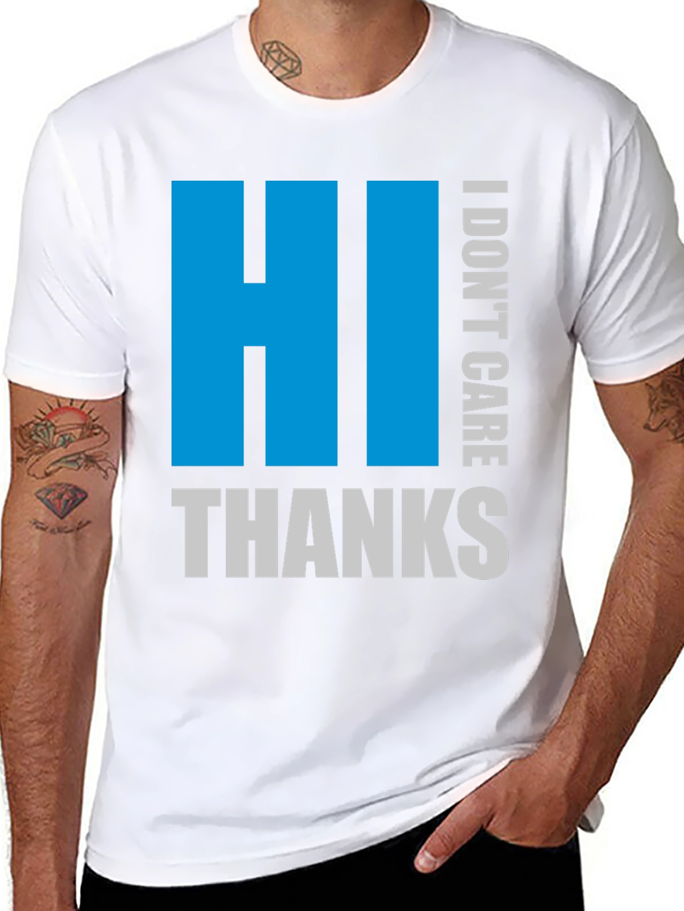 Black HI I DON'T CARE THANKS Black Tee view 8